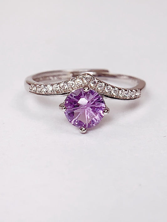 Amethyst Sterling Silver Ring: 18K Gold Plated, Adjustable