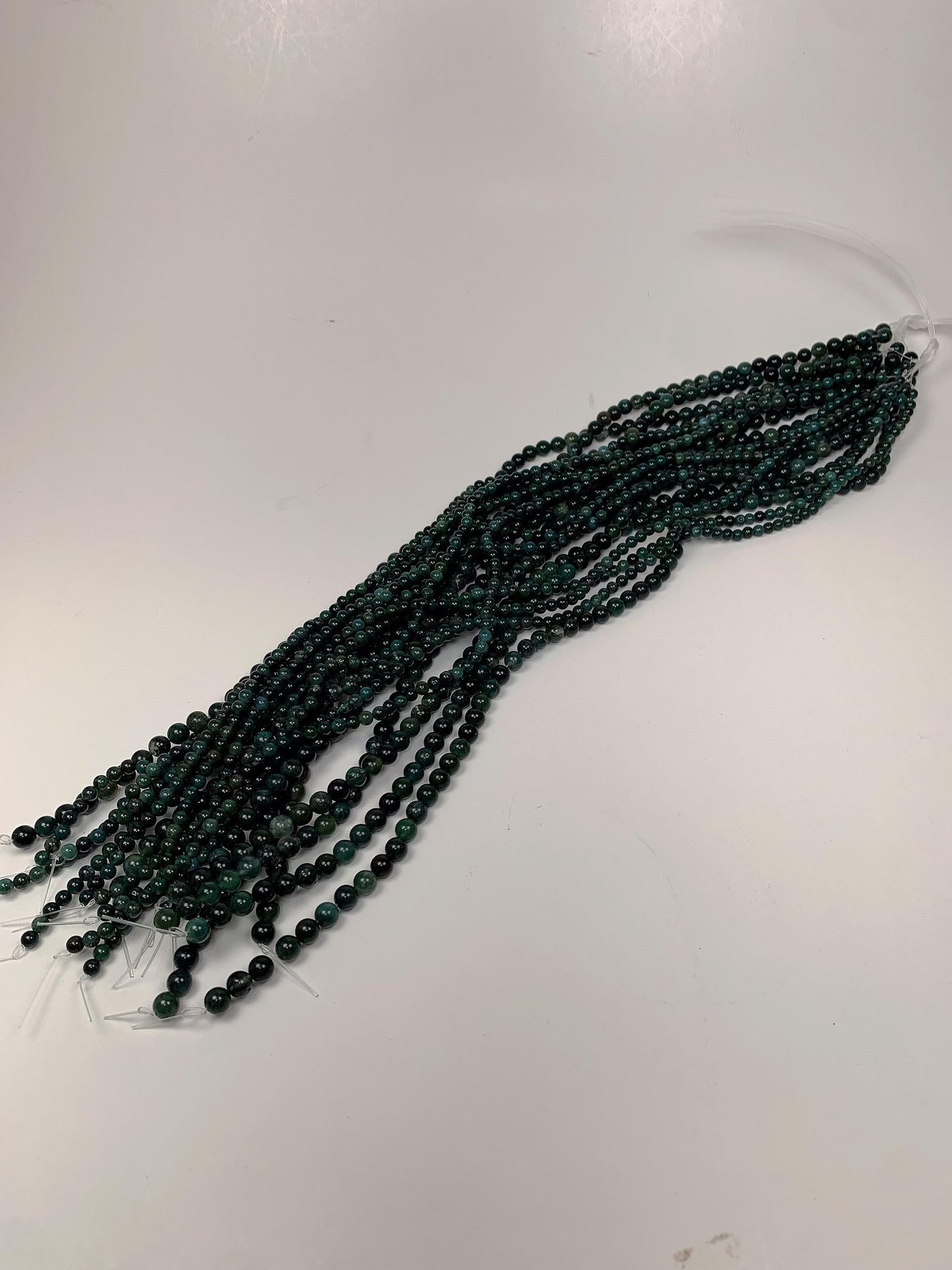 Natural Deep Green Moss Agate Beads: Smooth Round Gemstone Strand (15.5")