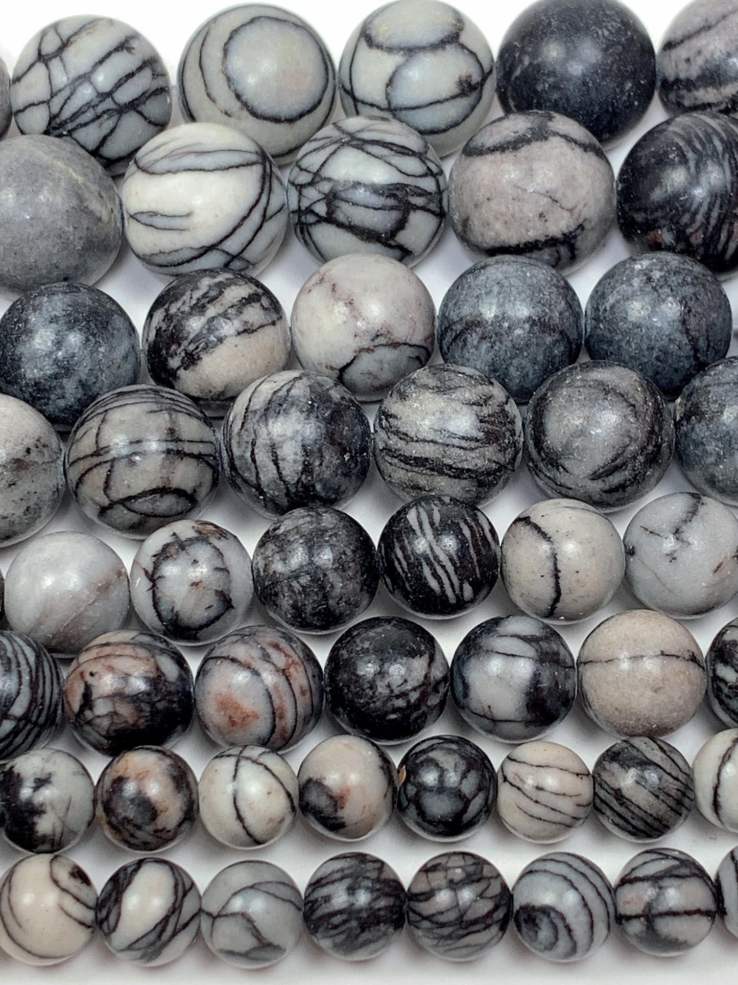 Natural Black Spider Web Jasper Beads: Smooth Round Gemstone Strand