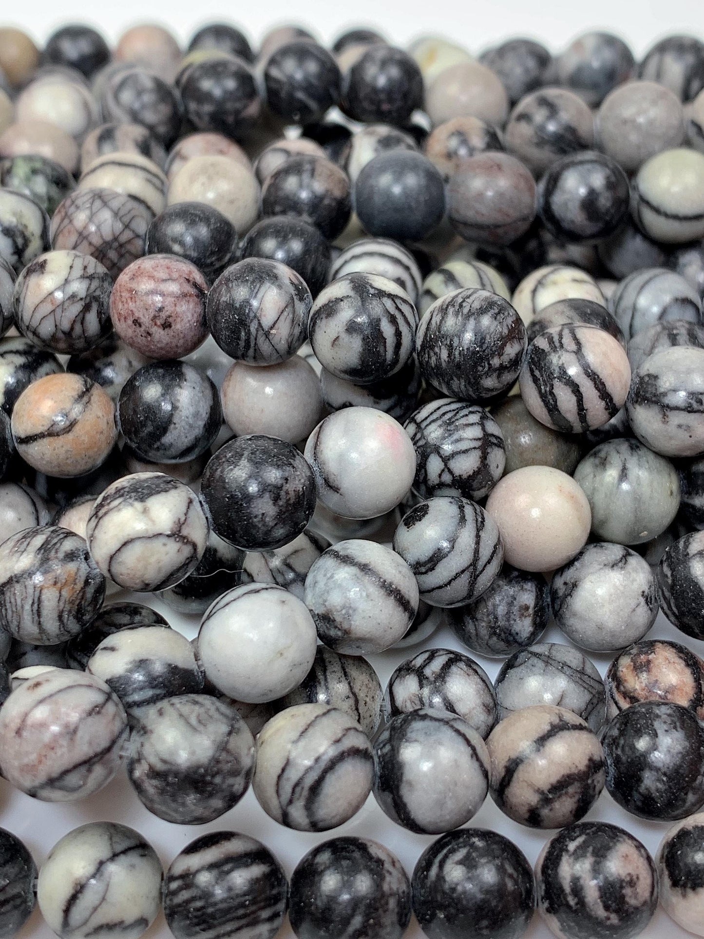 Natural Black Spider Web Jasper Beads: Smooth Round Gemstone Strand