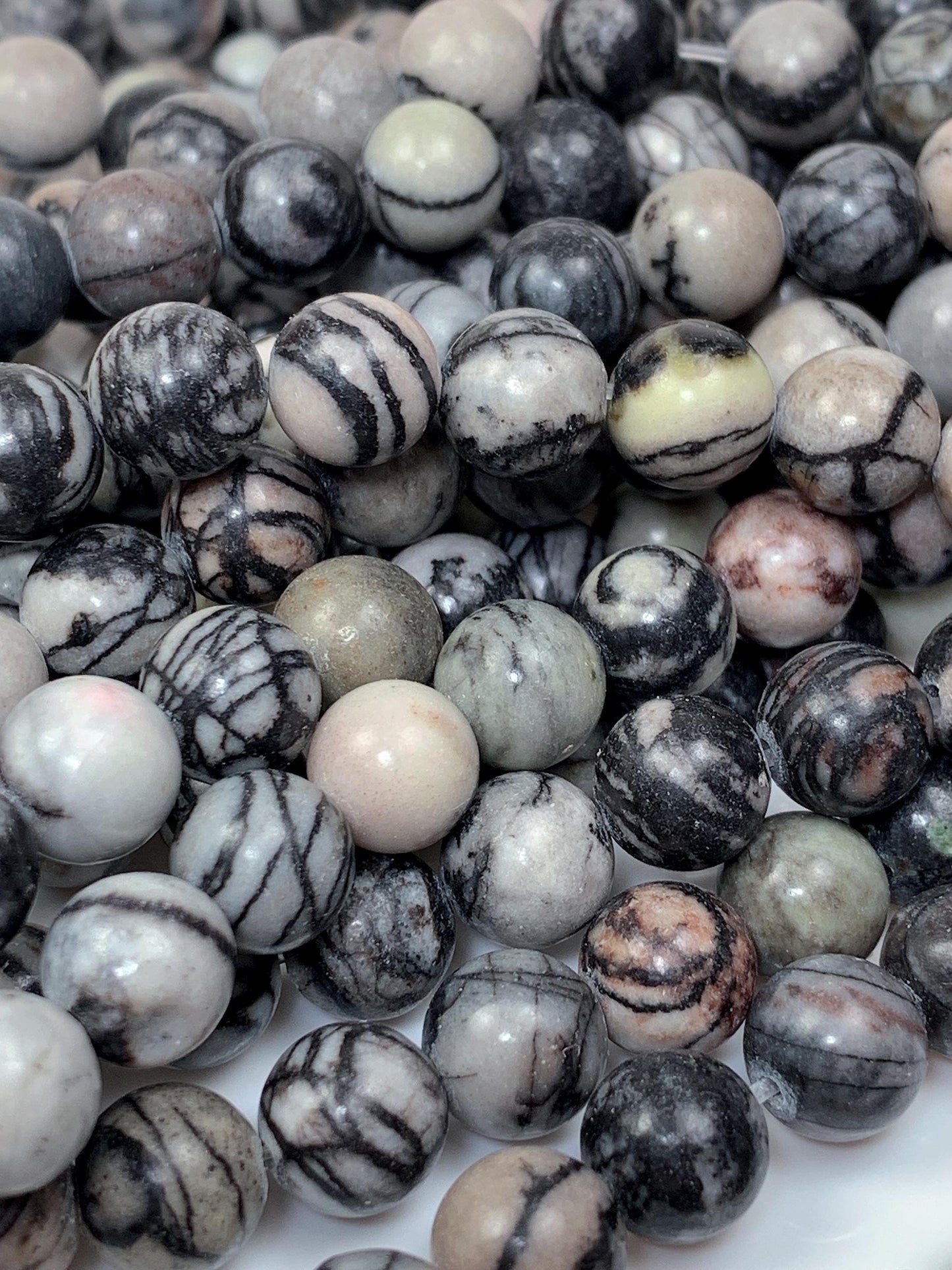 Natural Black Spider Web Jasper Beads: Smooth Round Gemstone Strand