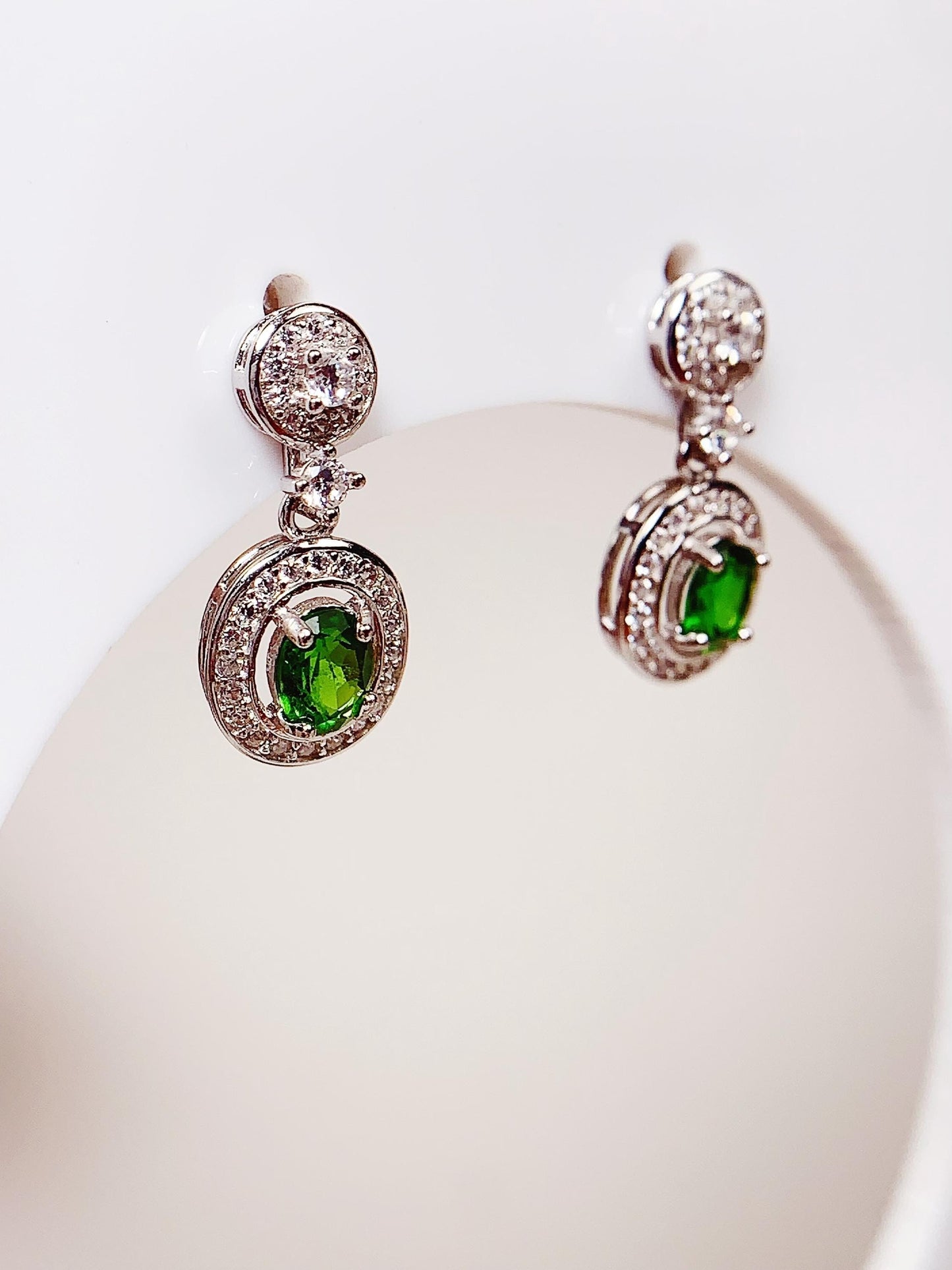 Green Diopside Sterling Silver Earrings: 18k Gold Plated, AAA Grade