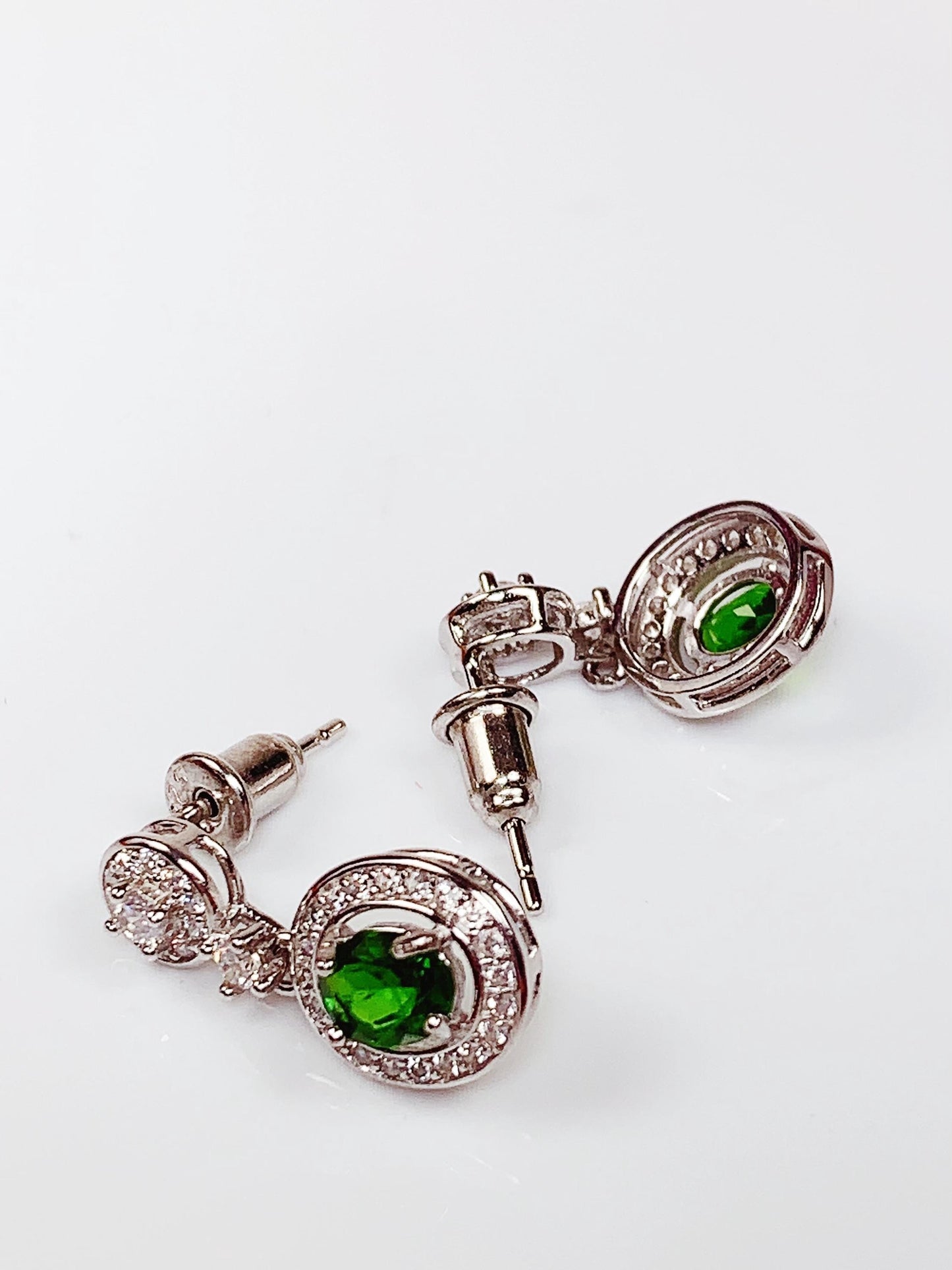 Green Diopside Sterling Silver Earrings: 18k Gold Plated, AAA Grade