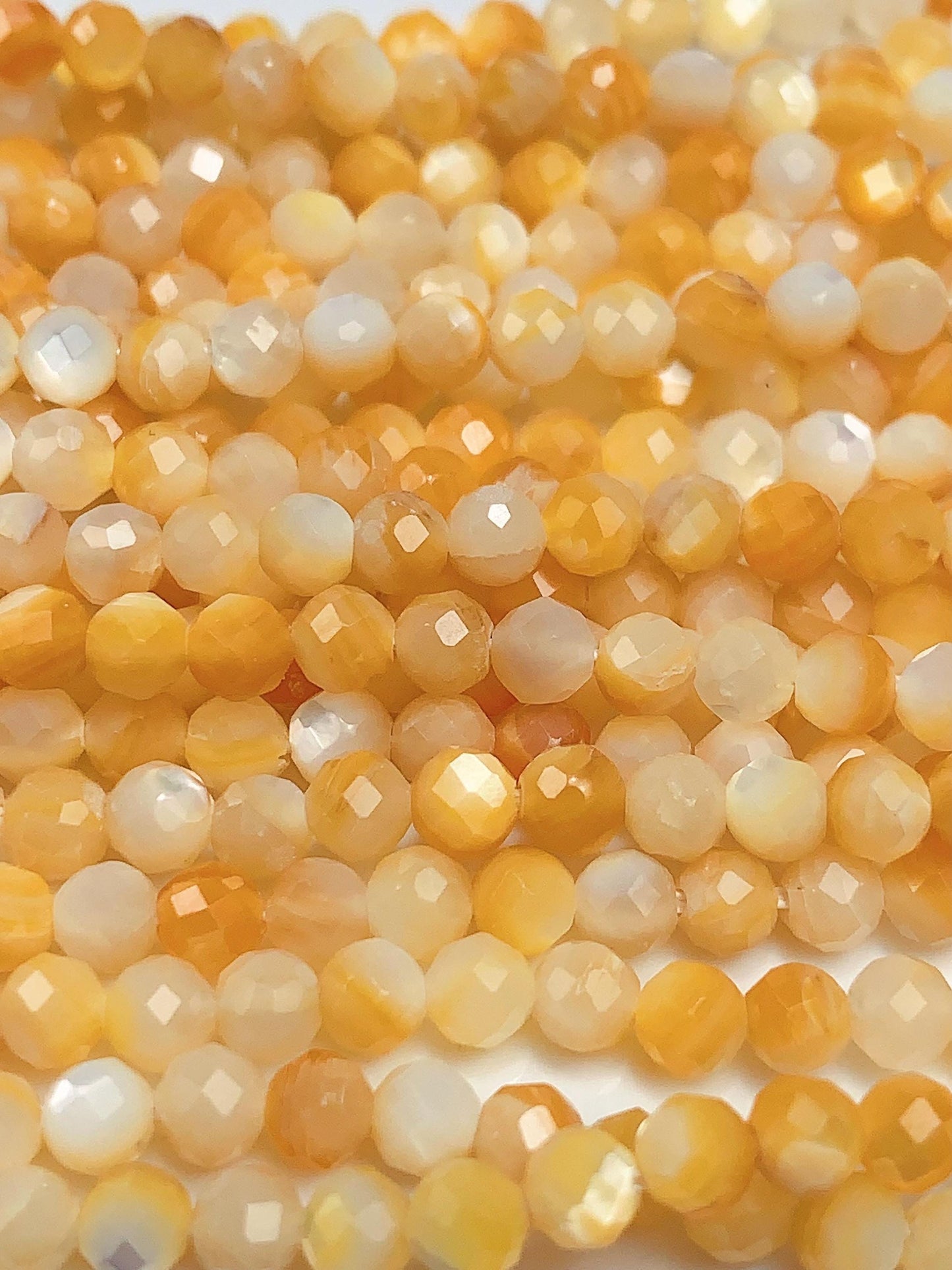 AAA Golden Mother of Pearl Faceted Round Beads: 15.5" Strand Yellow Gold