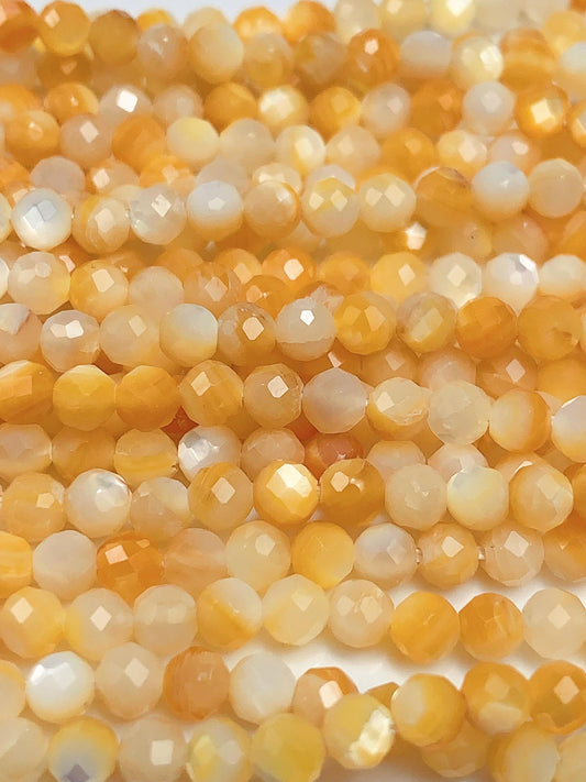 AAA Golden Mother of Pearl Faceted Round Beads: 15.5" Strand Yellow Gold