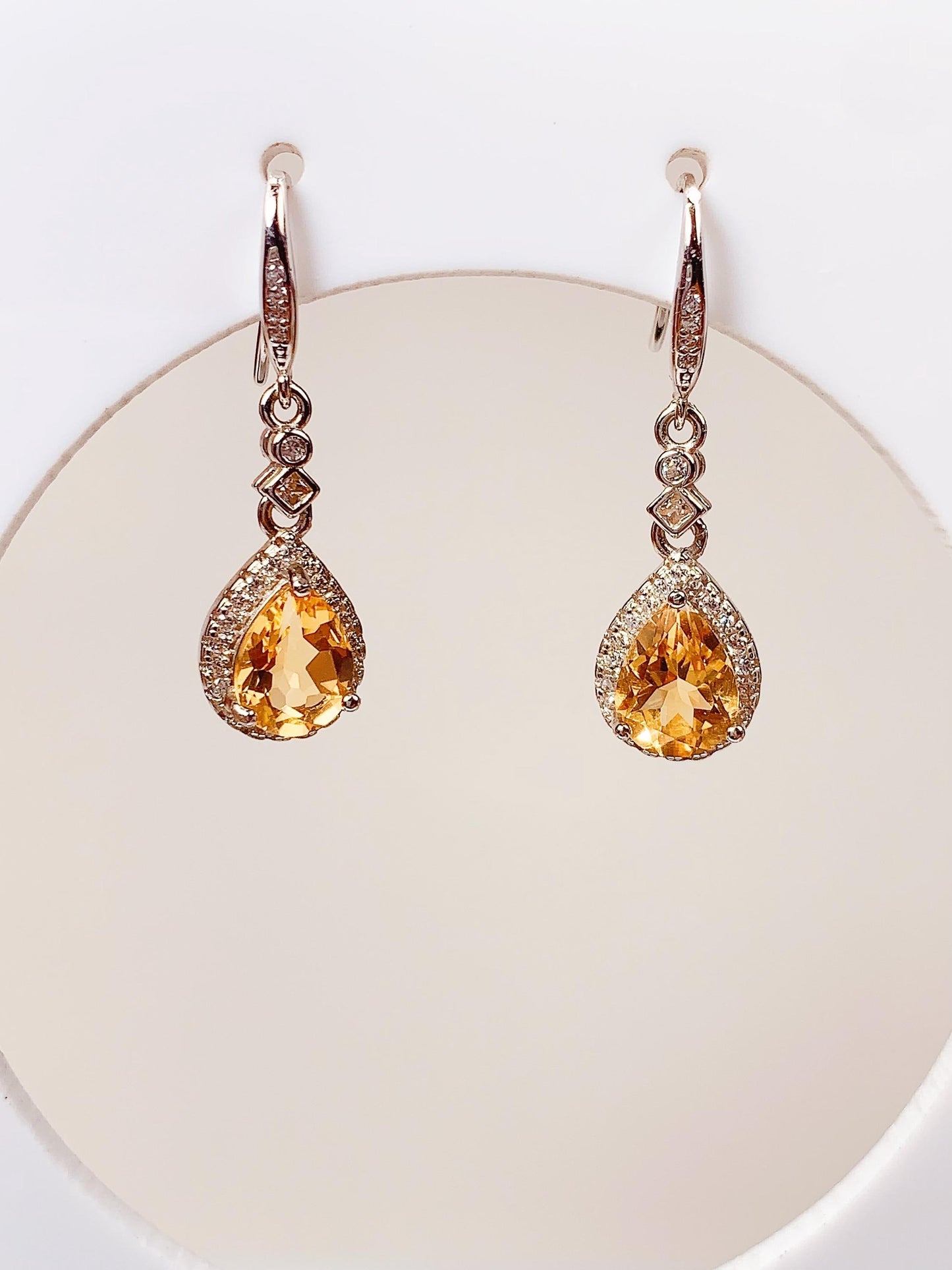 8mmx6mm  Grade AAA Genuine Natural yellow Citrine dorp Cut 18k Gold Plated S 925 Sterling Silver Earring flowers and drop design