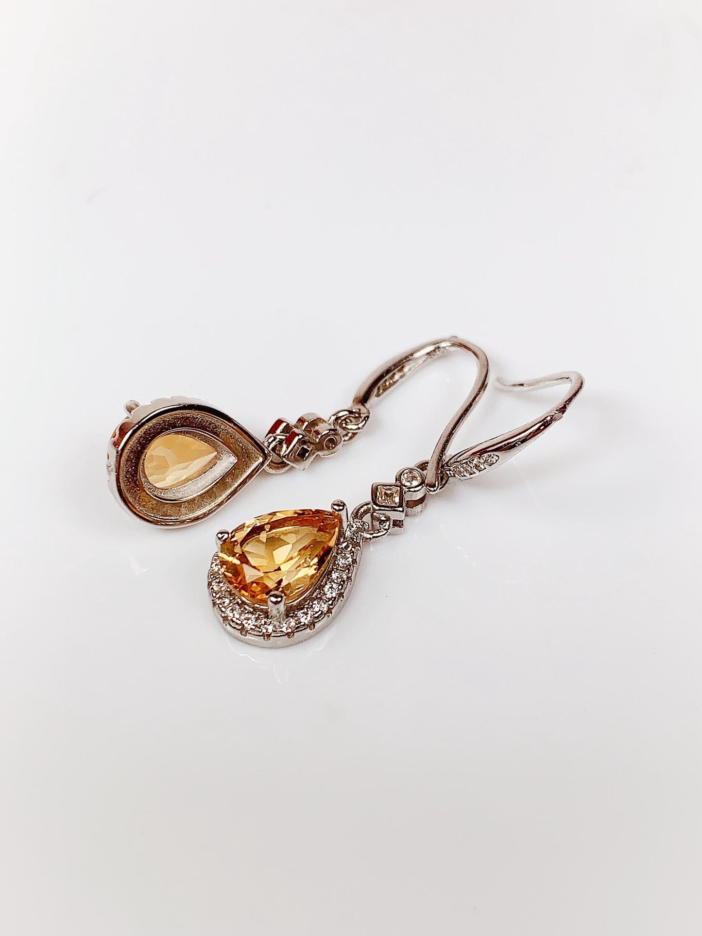 8mmx6mm  Grade AAA Genuine Natural yellow Citrine dorp Cut 18k Gold Plated S 925 Sterling Silver Earring flowers and drop design