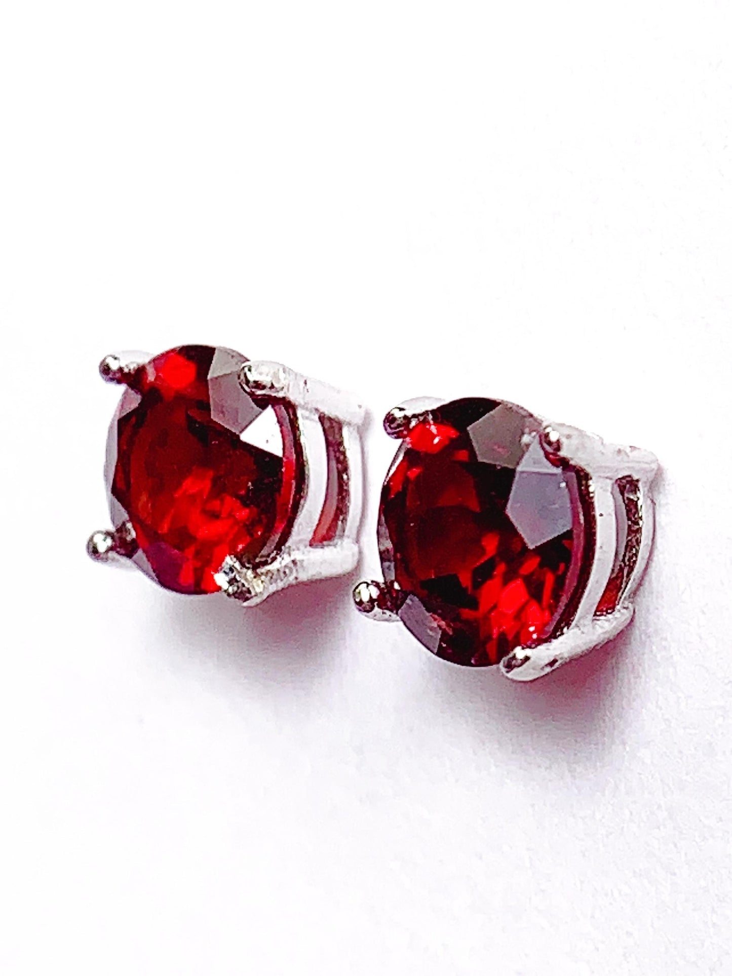 Red Garnet Earrings: 18k Gold Plated Sterling Silver, 6mm Faceted Round