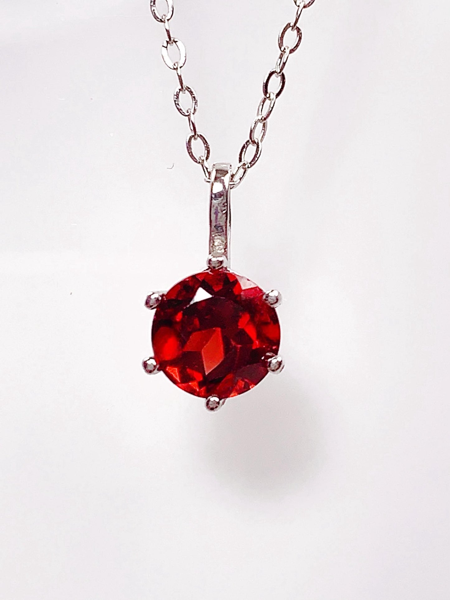 Red Garnet Sterling Silver Pendant Necklace: 18K Gold Plated, 6mm Round Cut