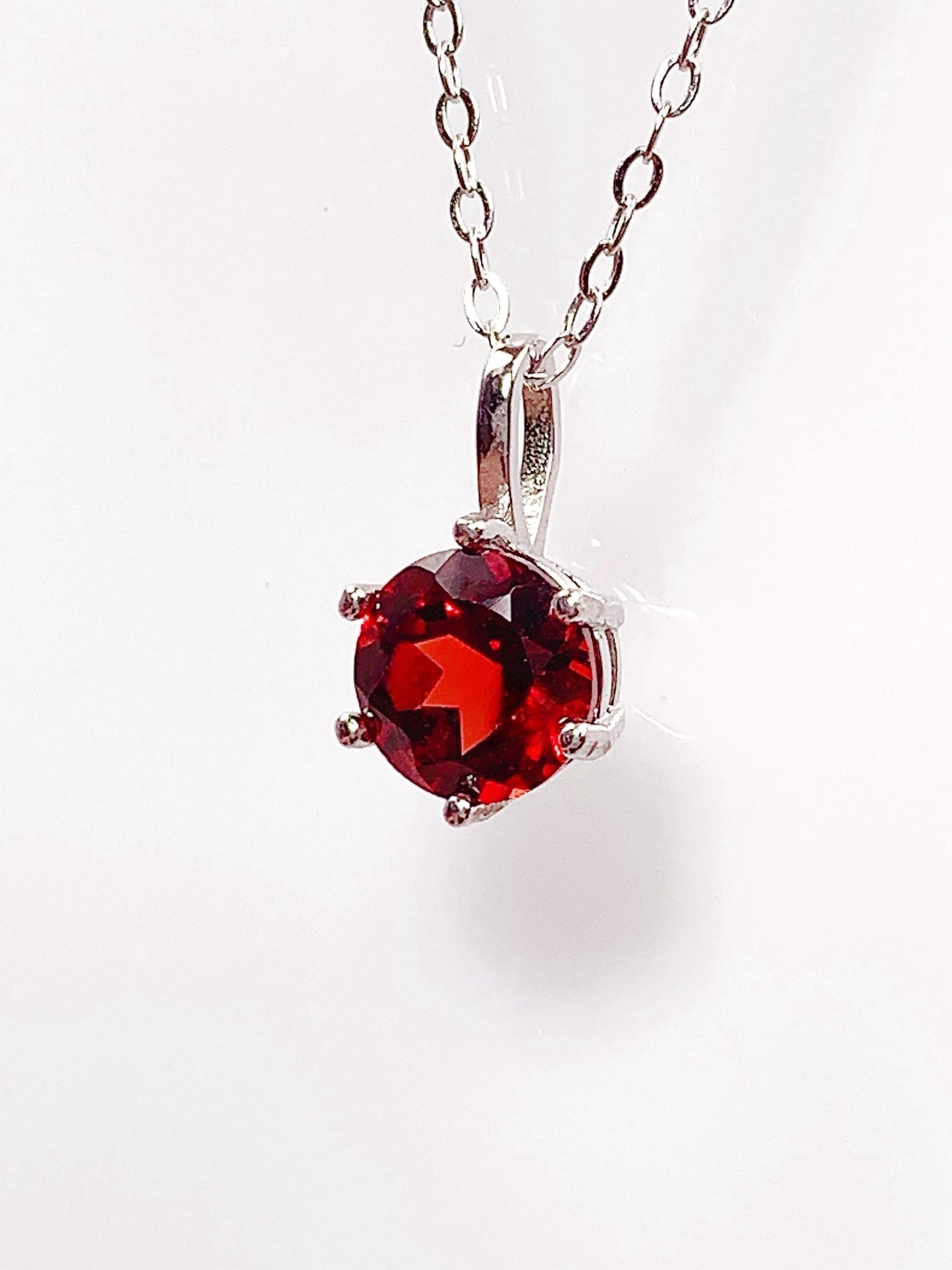 Red Garnet Sterling Silver Pendant Necklace: 18K Gold Plated, 6mm Round Cut