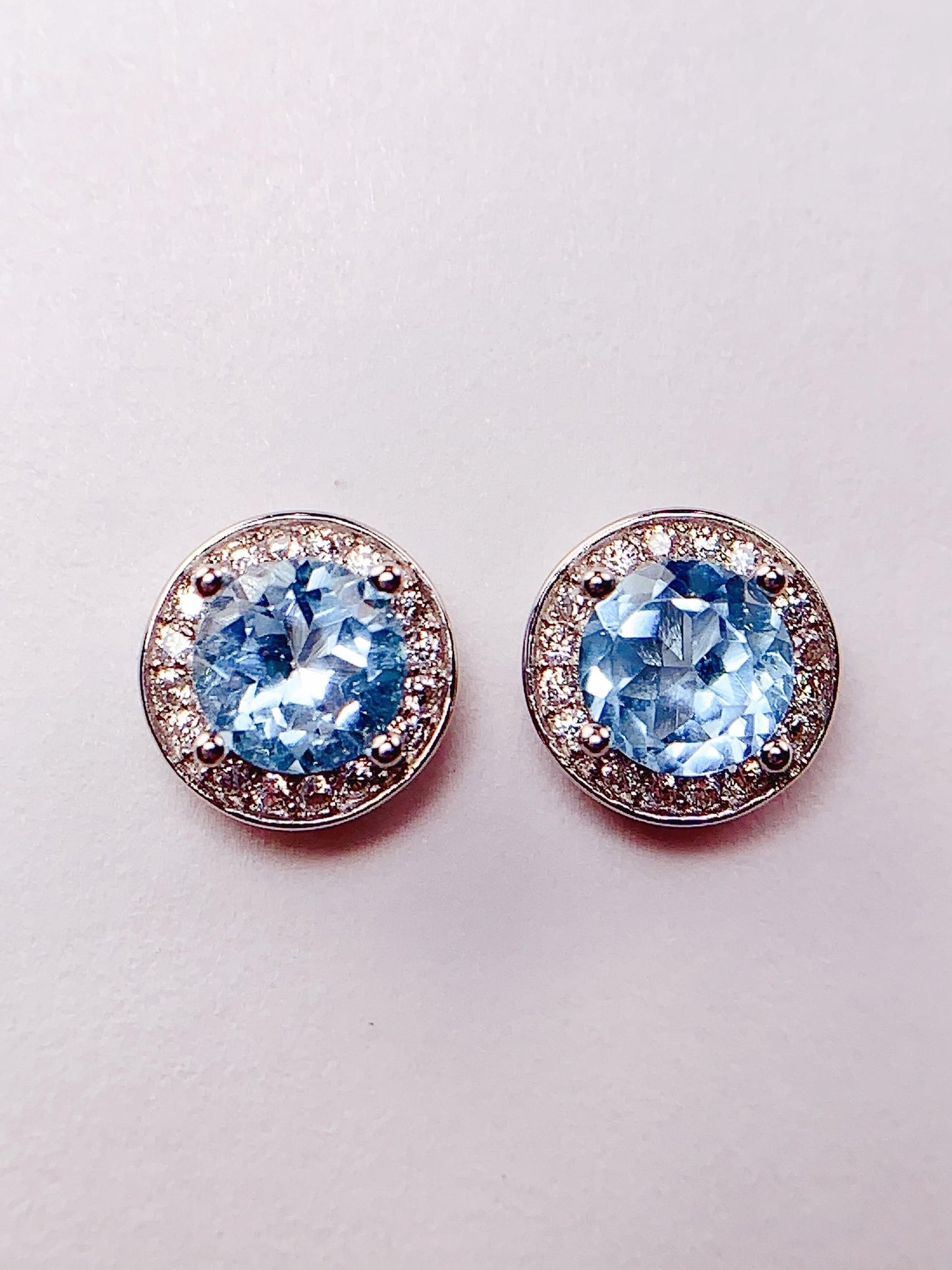6mm Grade AAA Genuine Natural Sky Blue Topaz faceted round Cut 18k Gold Plated S 925 Sterling Silver Earring