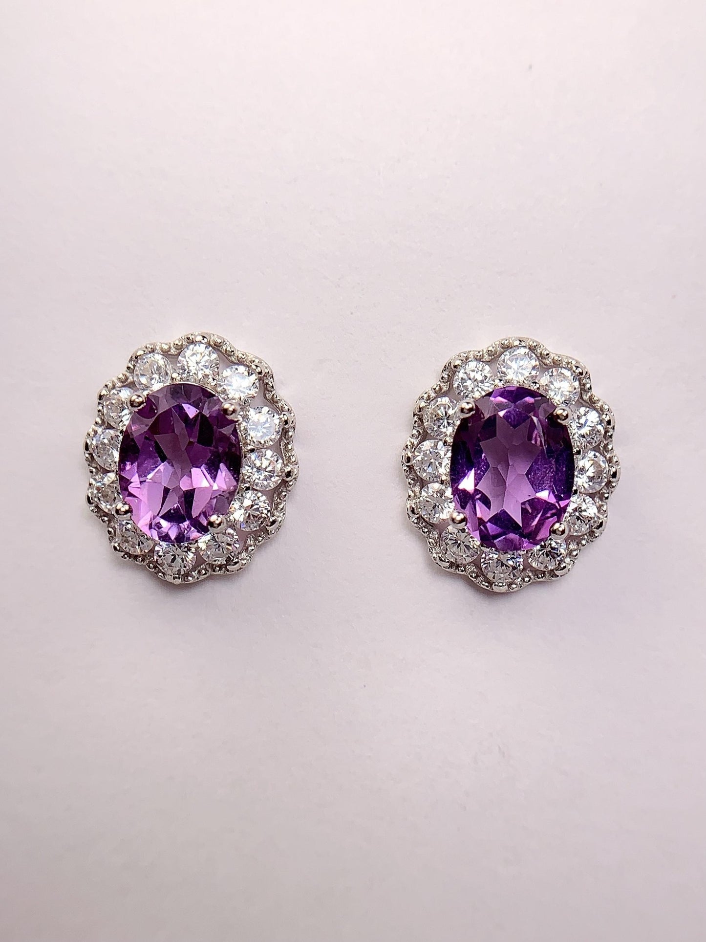 Purple Amethyst Earrings: 18k Gold Plated Sterling Silver, AAA Grade