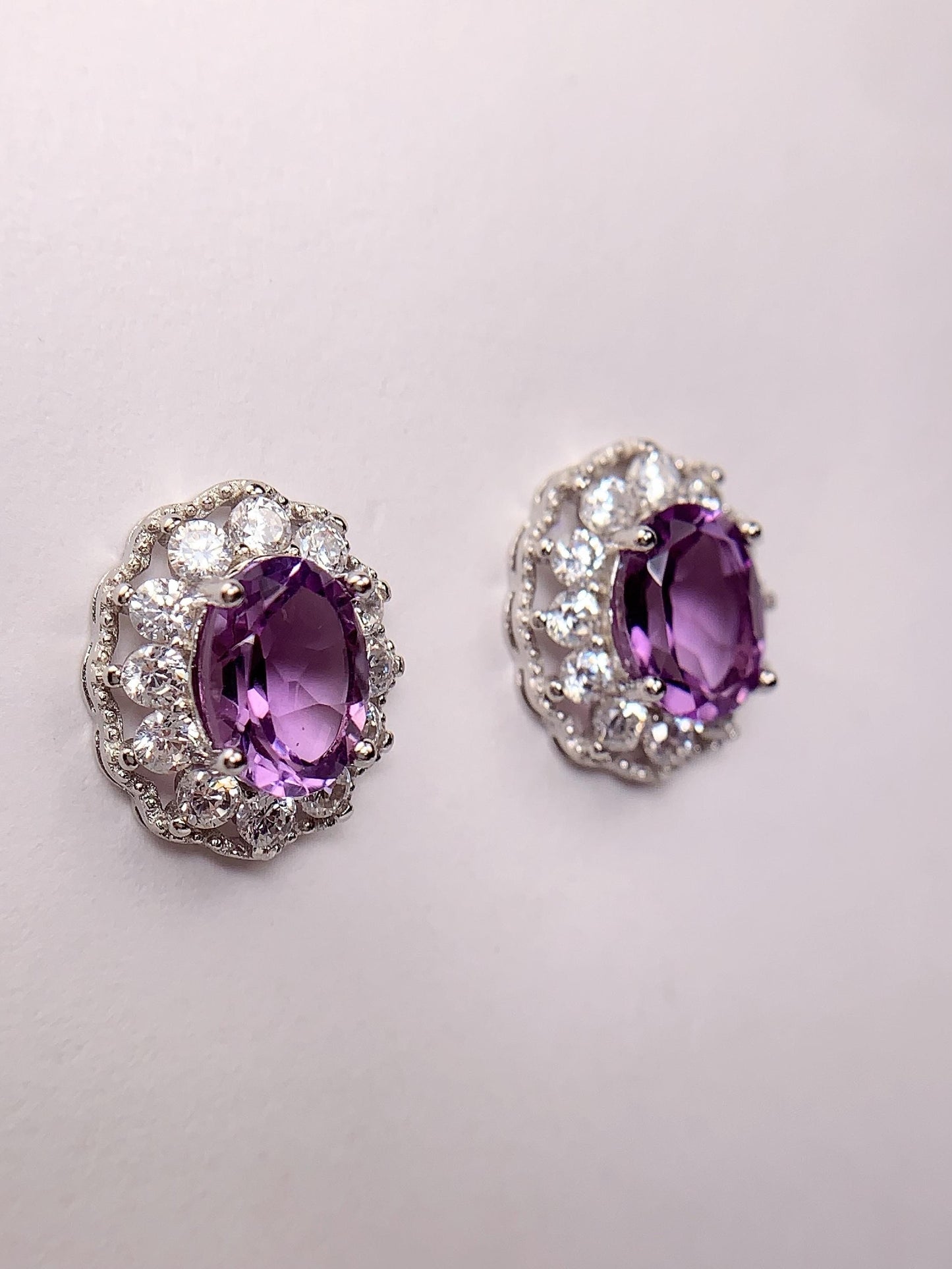 Purple Amethyst Earrings: 18k Gold Plated Sterling Silver, AAA Grade