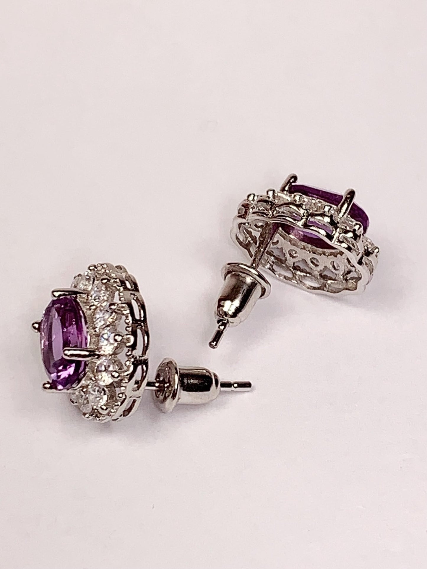 Purple Amethyst Earrings: 18k Gold Plated Sterling Silver, AAA Grade