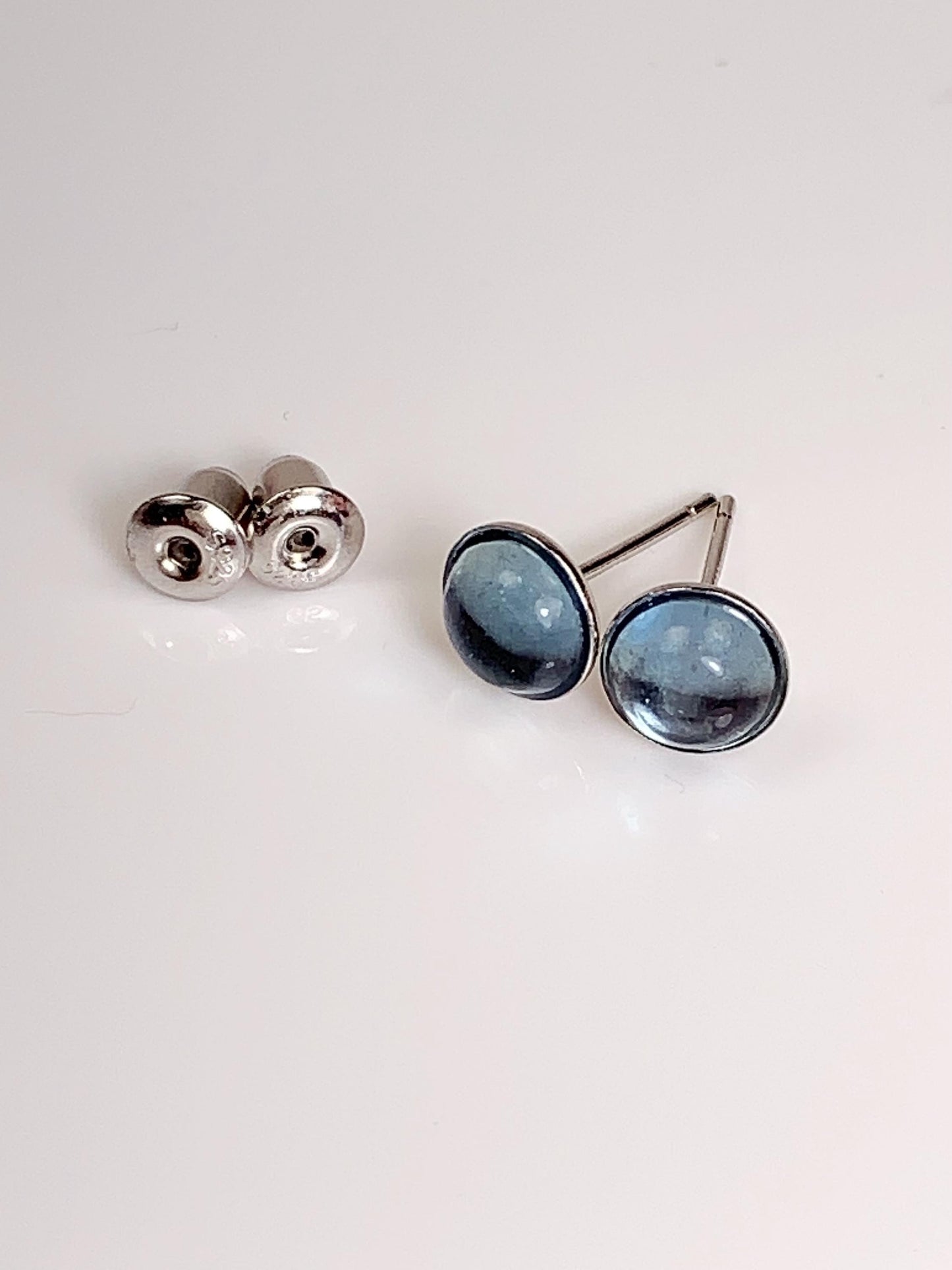 5mm Genuine Natural  Blue Aquamarine Smooth round Cut 18k Gold Plated S 925 Sterling Silver Earring