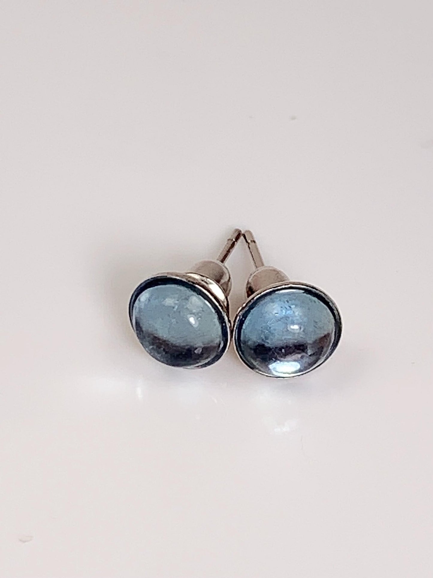 5mm Genuine Natural  Blue Aquamarine Smooth round Cut 18k Gold Plated S 925 Sterling Silver Earring
