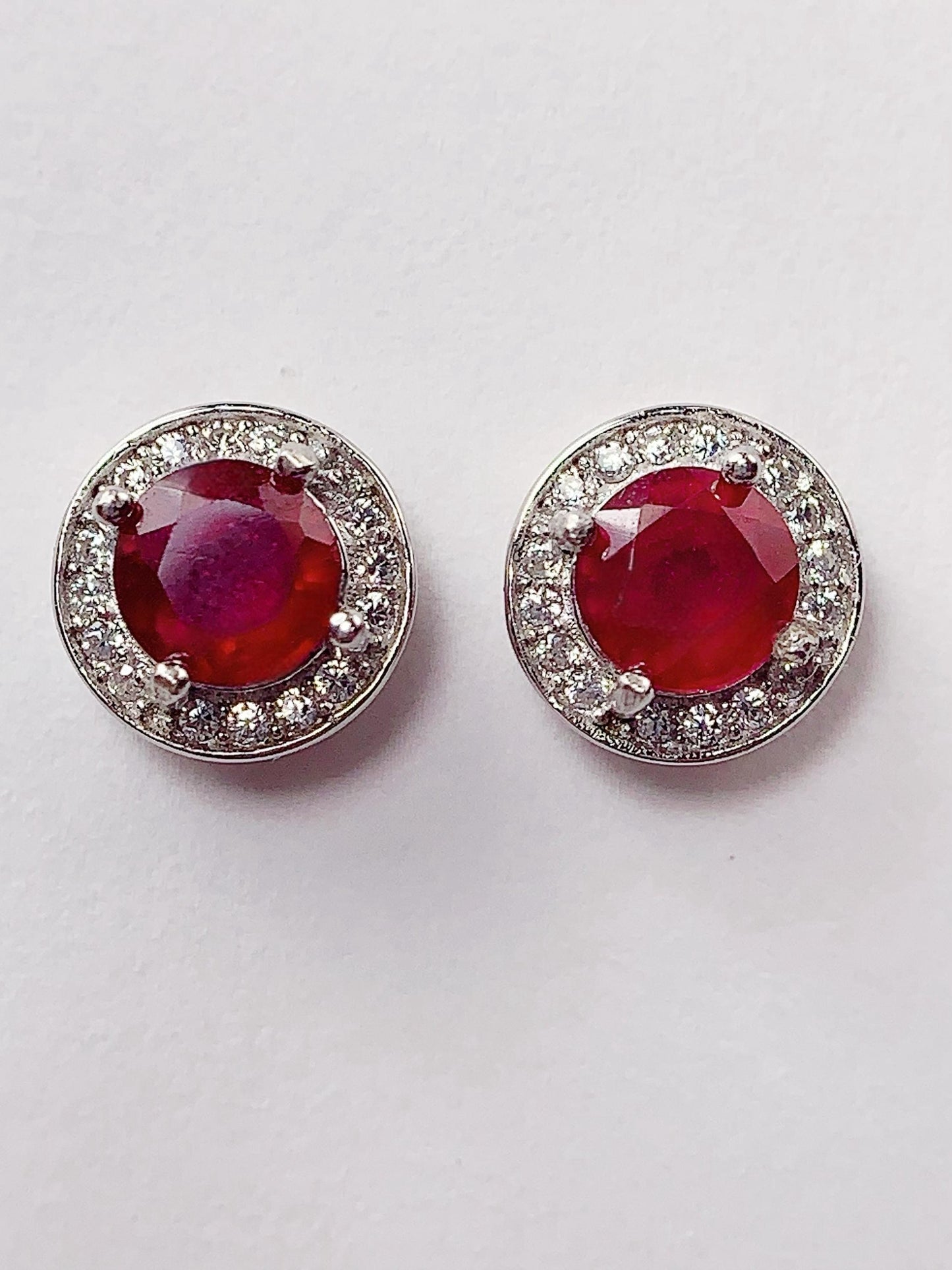 Natural Genuine Red Ruby ( heated) Earrings: 18k Gold Plated Sterling Silver, 5.5mm Round Cut