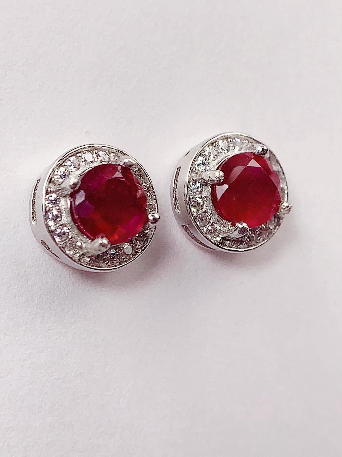 Natural Genuine Red Ruby ( heated) Earrings: 18k Gold Plated Sterling Silver, 5.5mm Round Cut