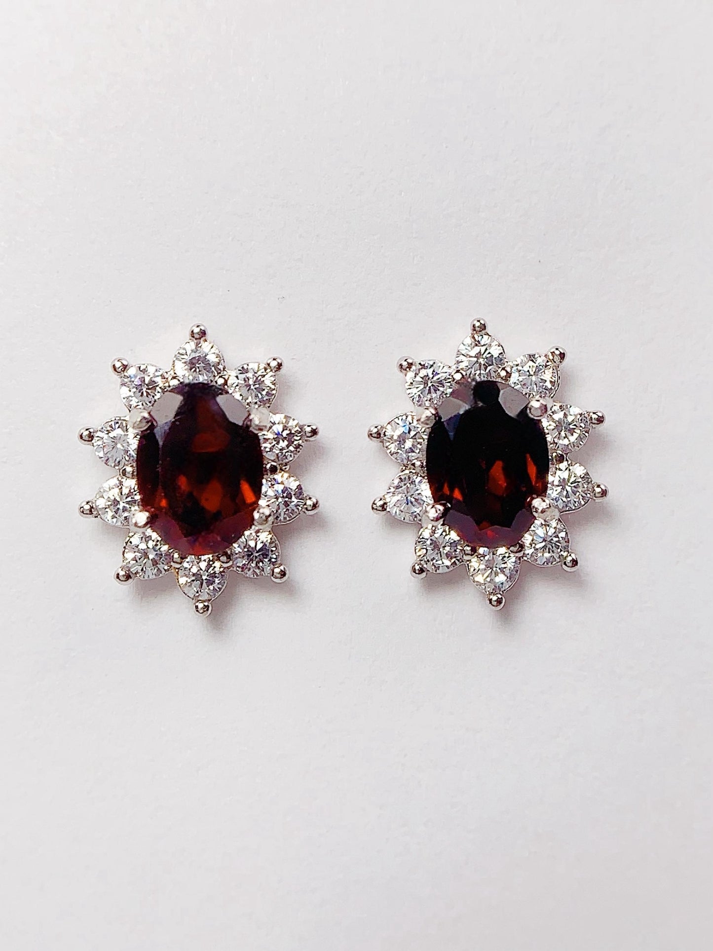 Red Garnet Sterling Silver Earrings: 18k Gold Plated
