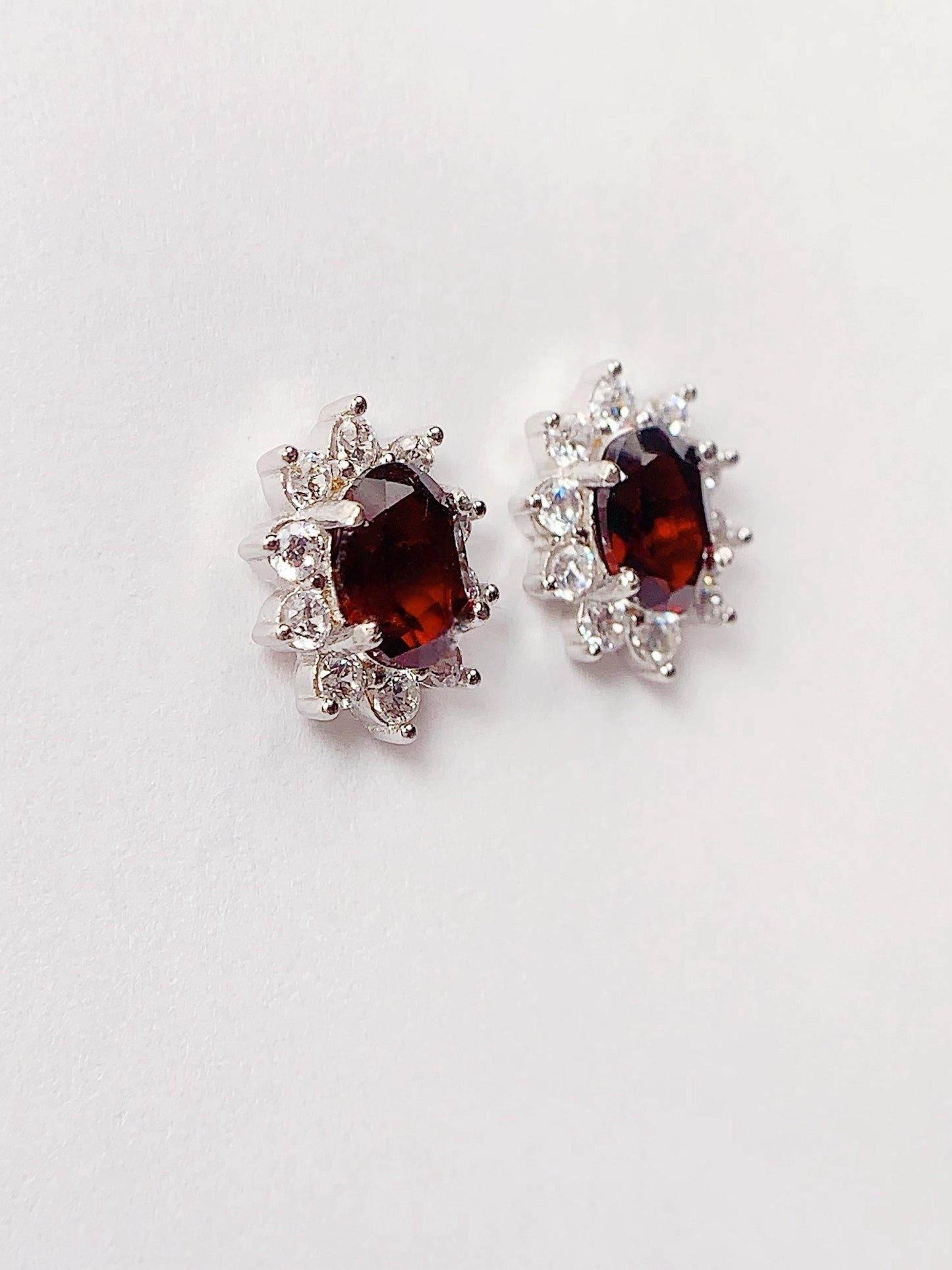 Red Garnet Sterling Silver Earrings: 18k Gold Plated