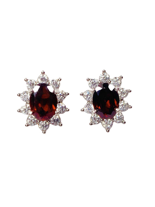 Red Garnet Sterling Silver Earrings: 18k Gold Plated