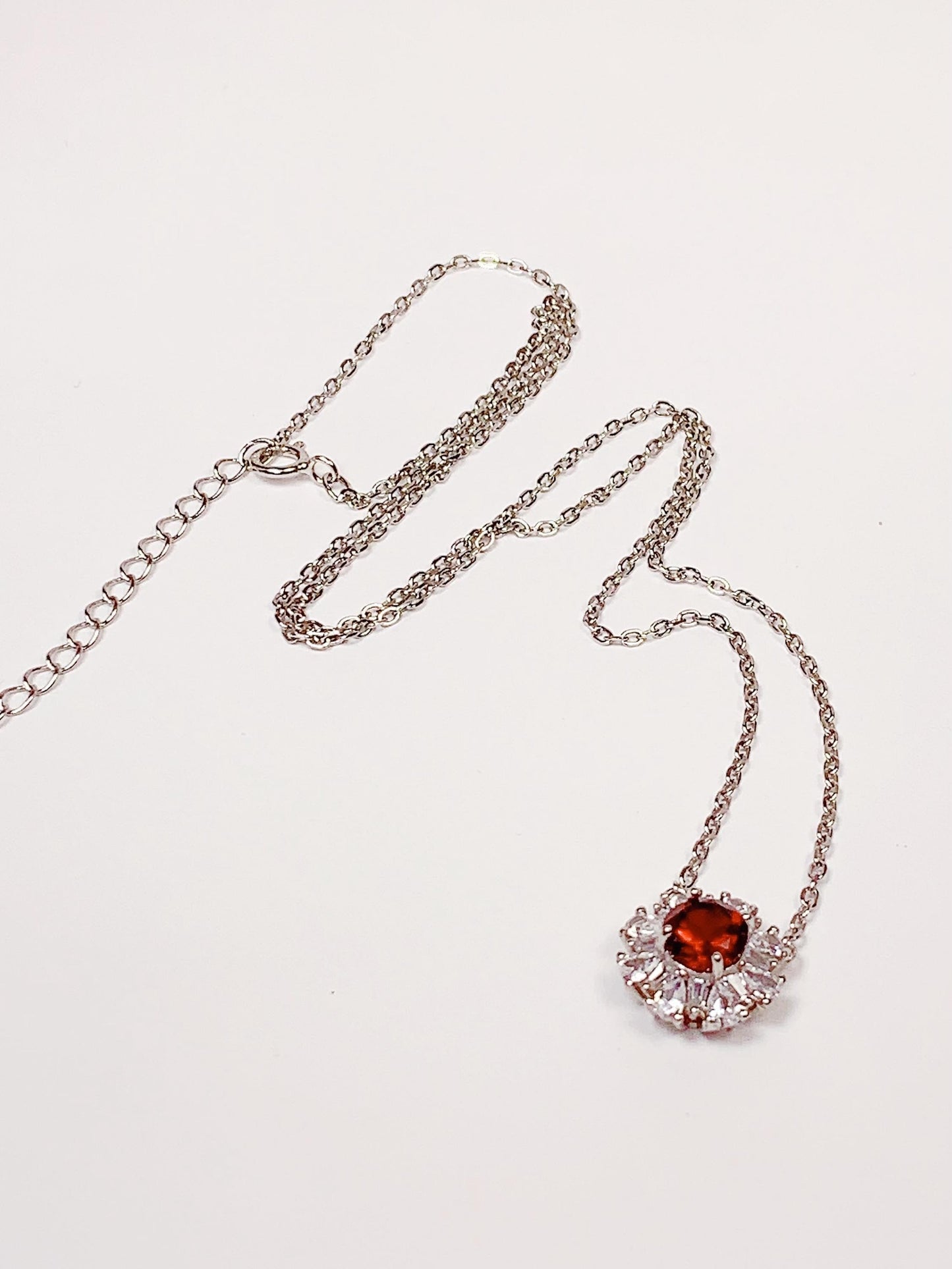 Red Garnet Sterling Silver Pendant Necklace: 18K Gold Plated, 6mm Round Cut