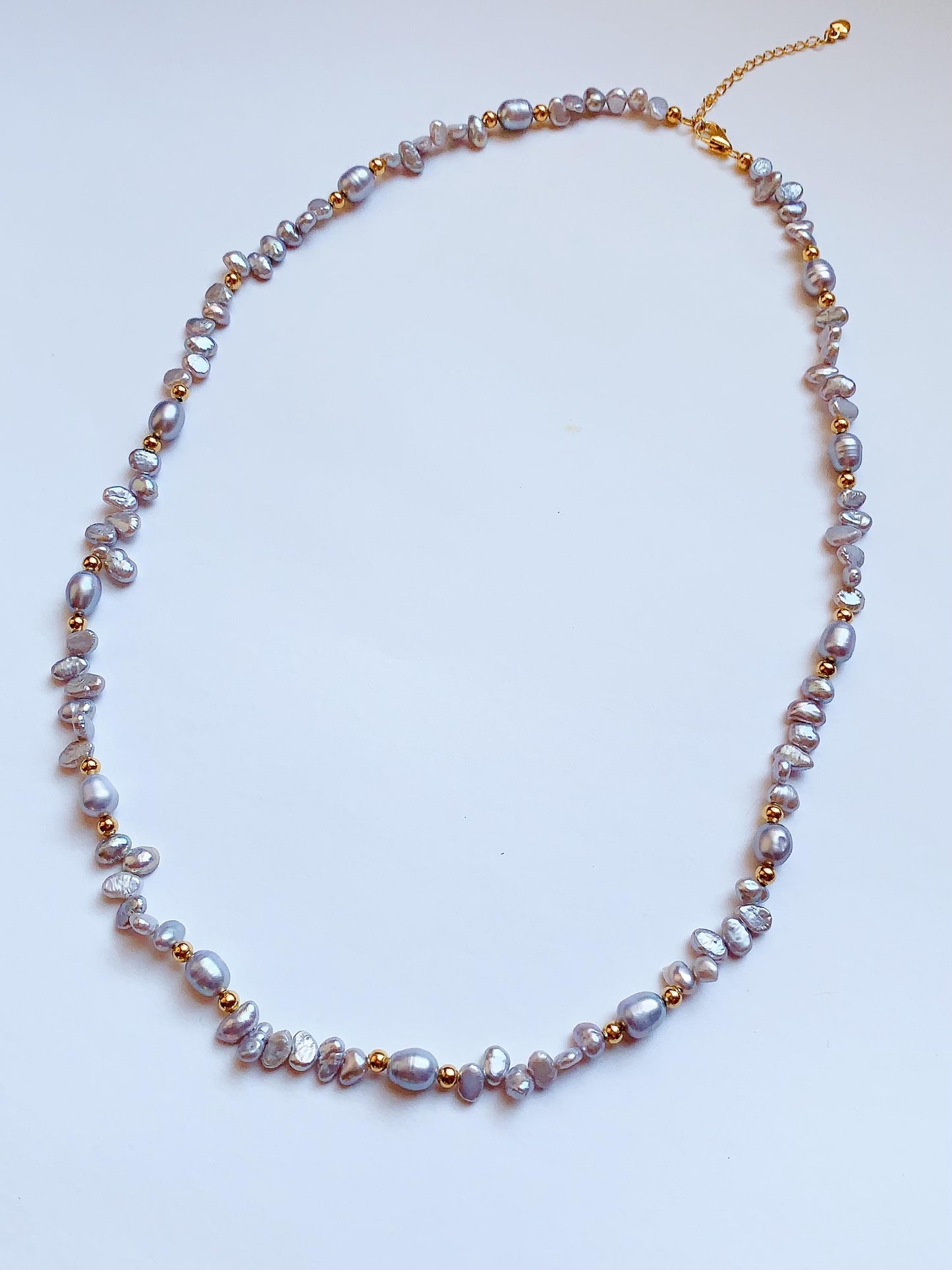 Gray Freshwater Pearl Jewelry Set: 18k Gold Plated Necklace, Bracelet & Earrings