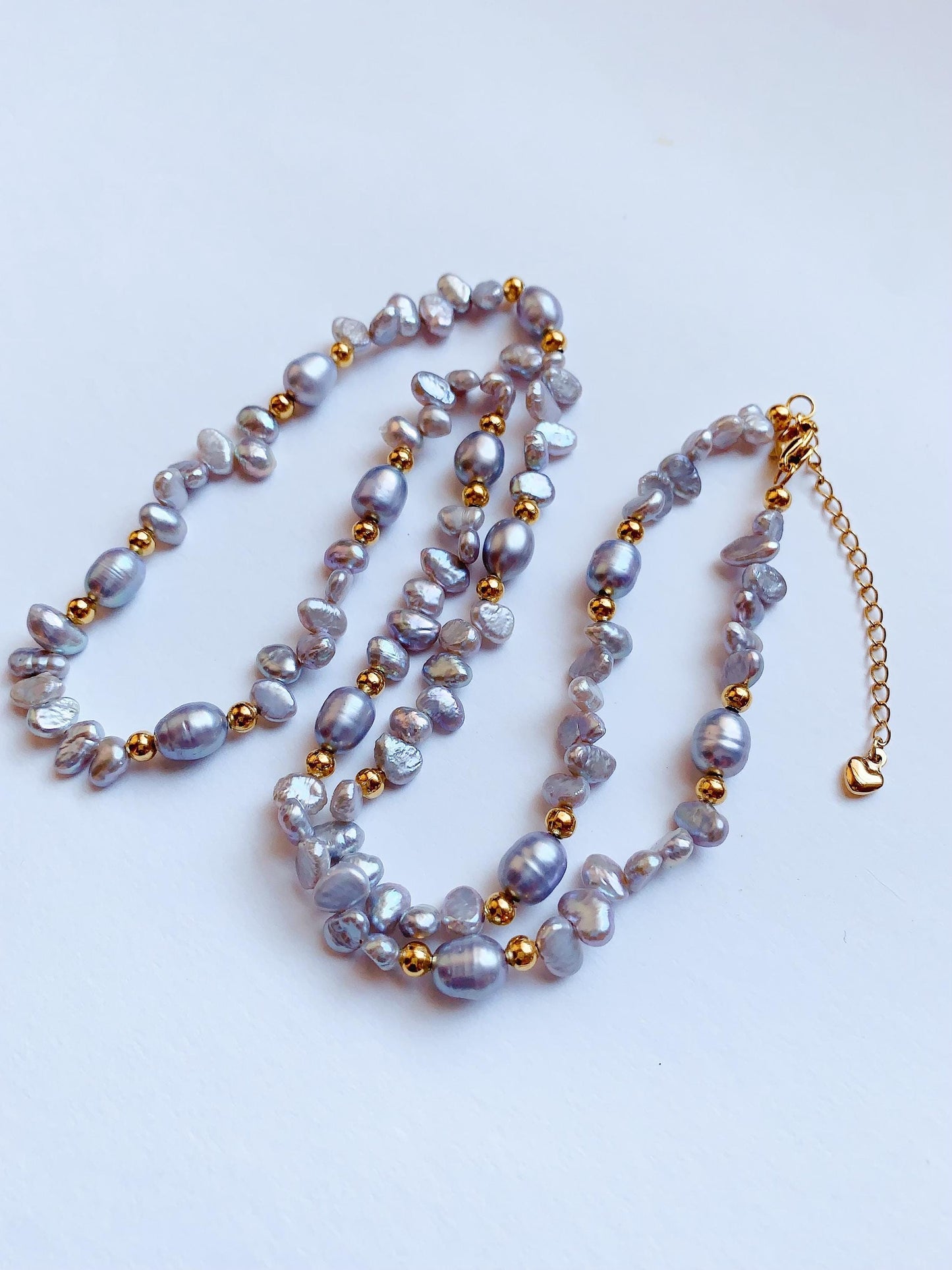 Gray Freshwater Pearl Jewelry Set: 18k Gold Plated Necklace, Bracelet & Earrings