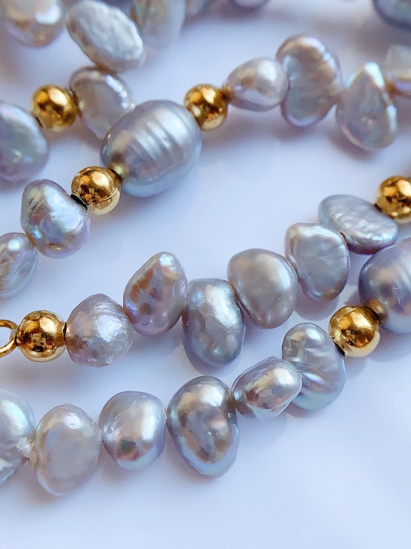 Gray Freshwater Pearl Jewelry Set: 18k Gold Plated Necklace, Bracelet & Earrings