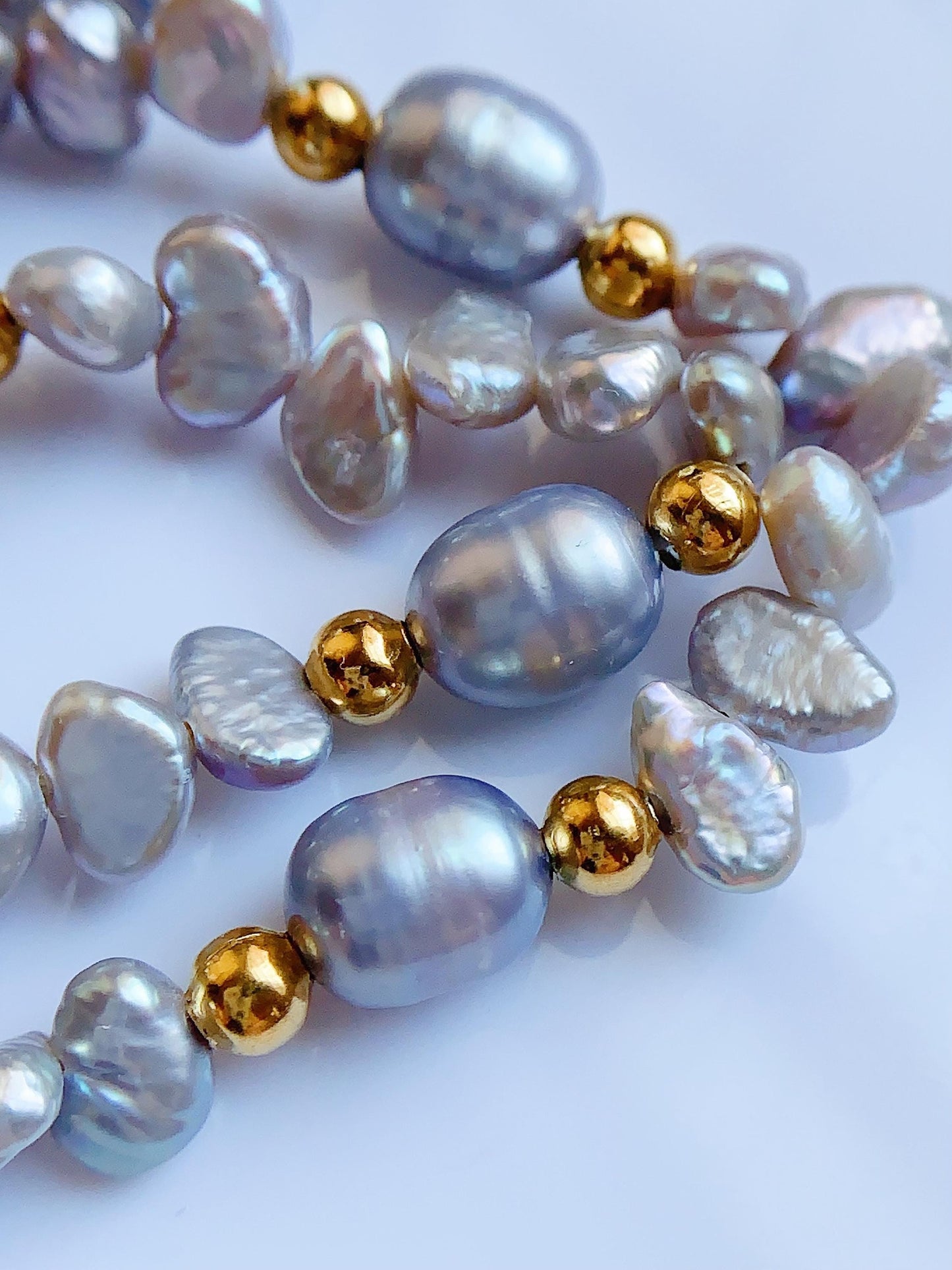 Gray Freshwater Pearl Jewelry Set: 18k Gold Plated Necklace, Bracelet & Earrings