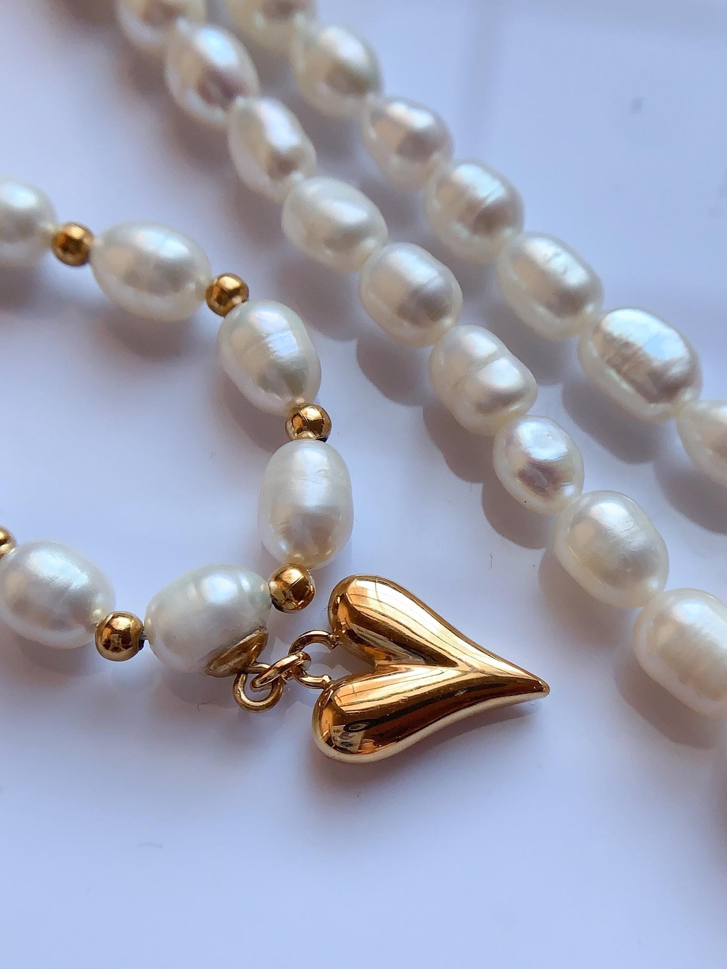 Freshwater Pearl Jewelry Set: 18k Gold Heart Necklace, Bracelet & Earrings
