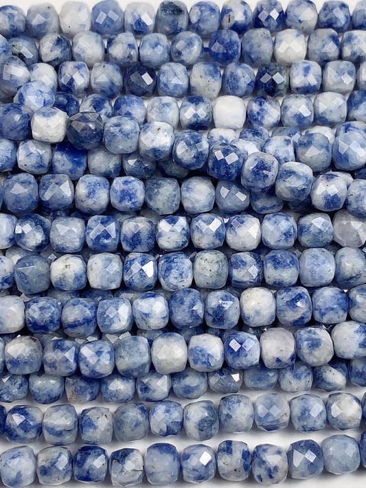 4.5mm + Good Quality Natural Blue Spot Jasper Cube Faceted Square Beads 15.5" Strand