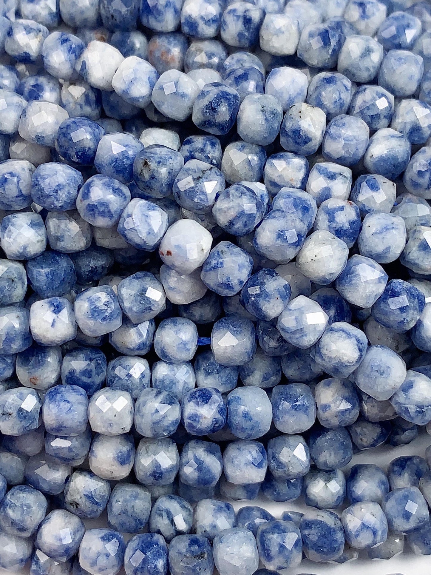4.5mm + Good Quality Natural Blue Spot Jasper Cube Faceted Square Beads 15.5" Strand