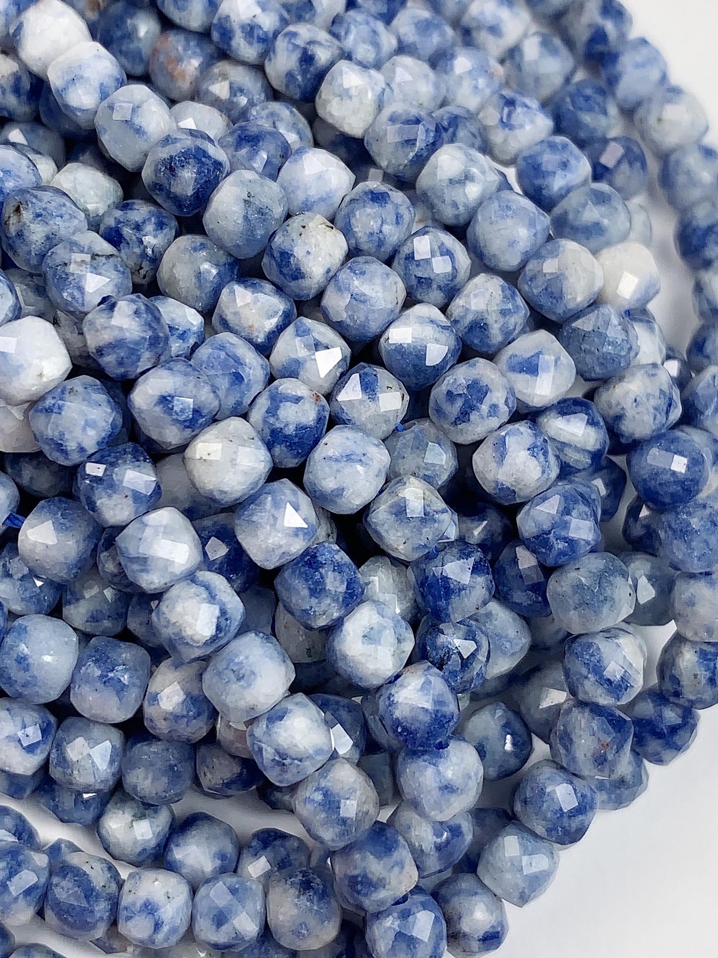 4.5mm + Good Quality Natural Blue Spot Jasper Cube Faceted Square Beads 15.5" Strand