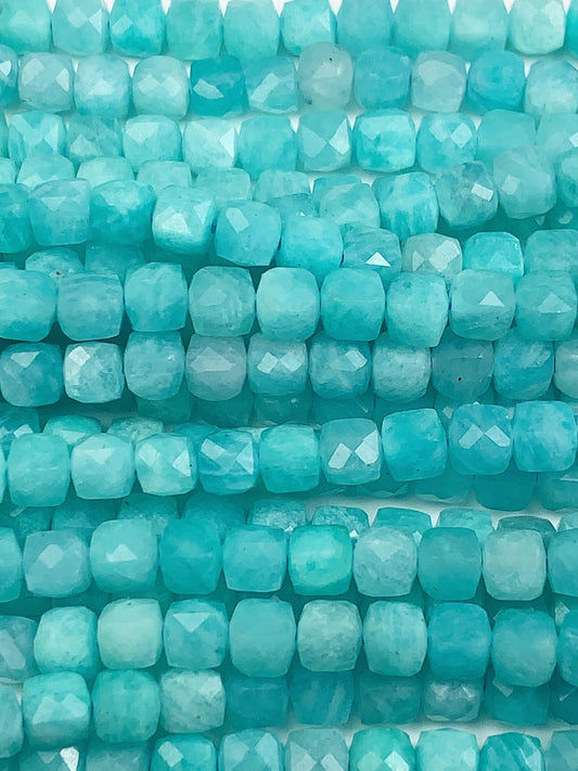 Natural Blue Amazonite Cube Beads: 4.5mm Square Gemstone Strand