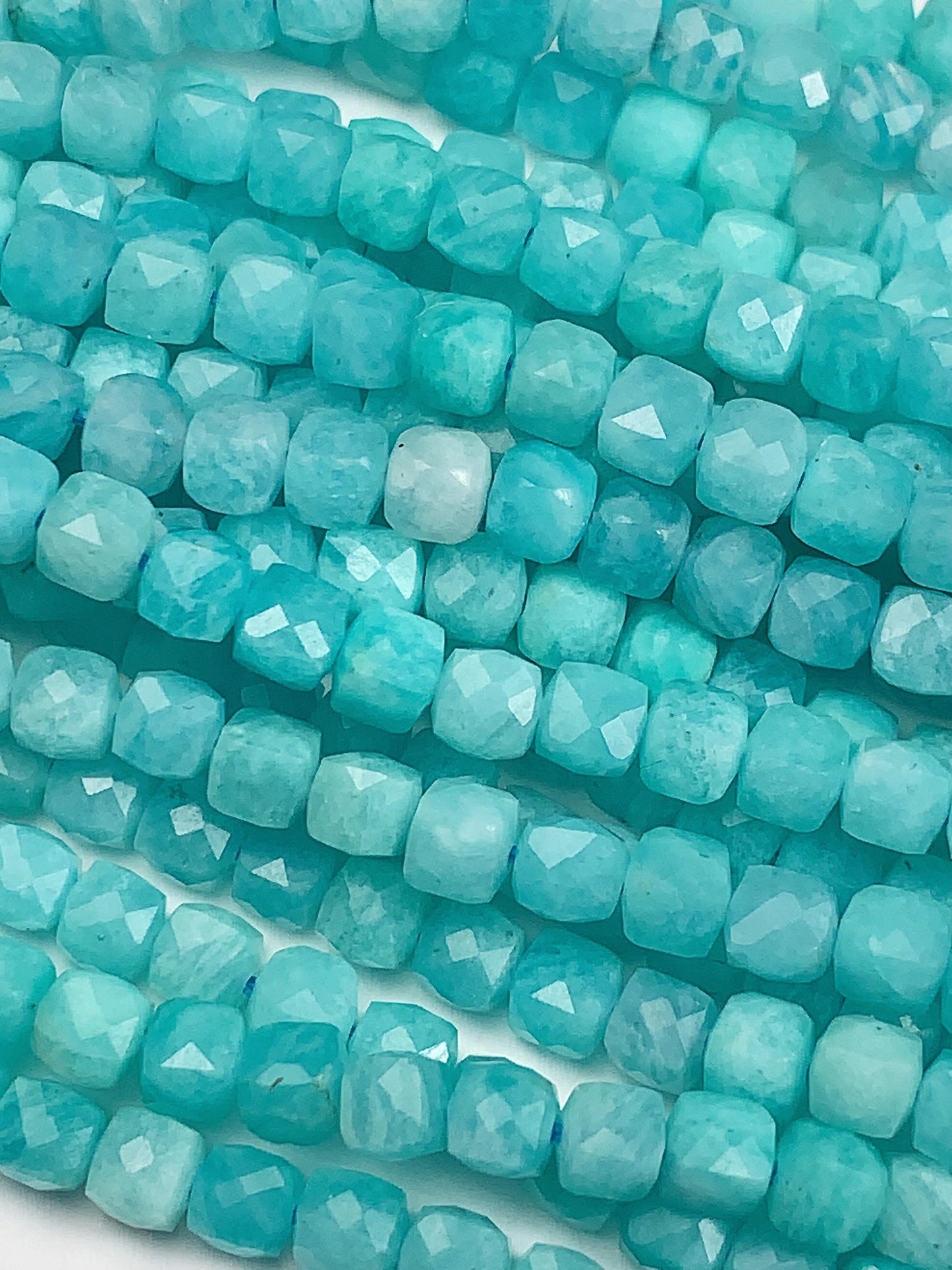 Natural Blue Amazonite Cube Beads: 4.5mm Square Gemstone Strand