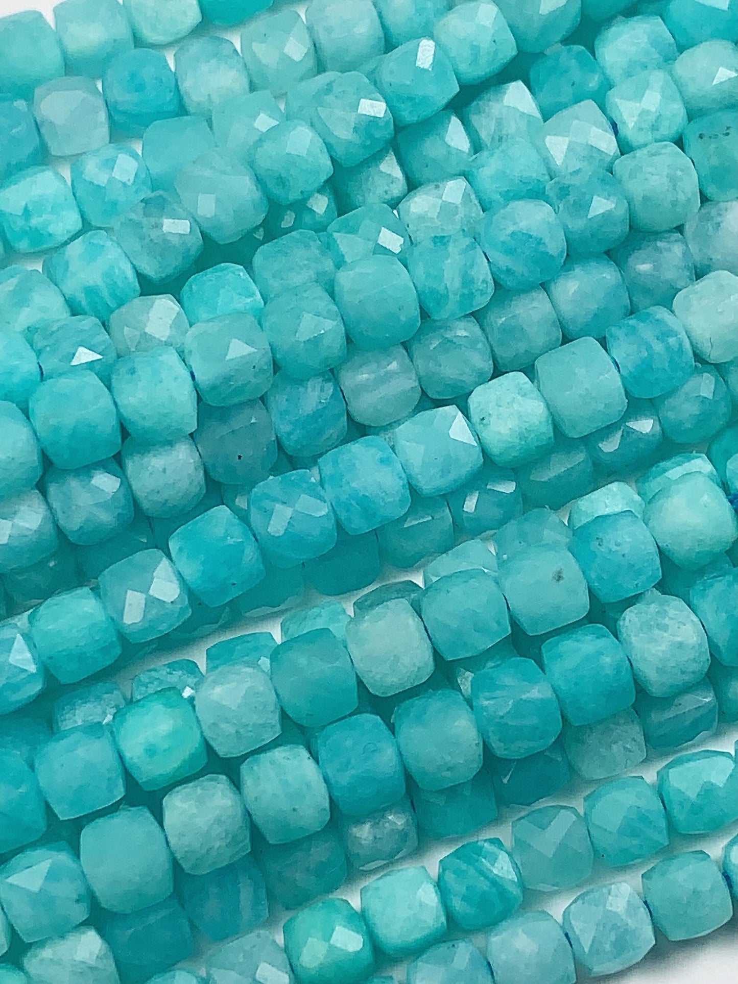 Natural Blue Amazonite Cube Beads: 4.5mm Square Gemstone Strand