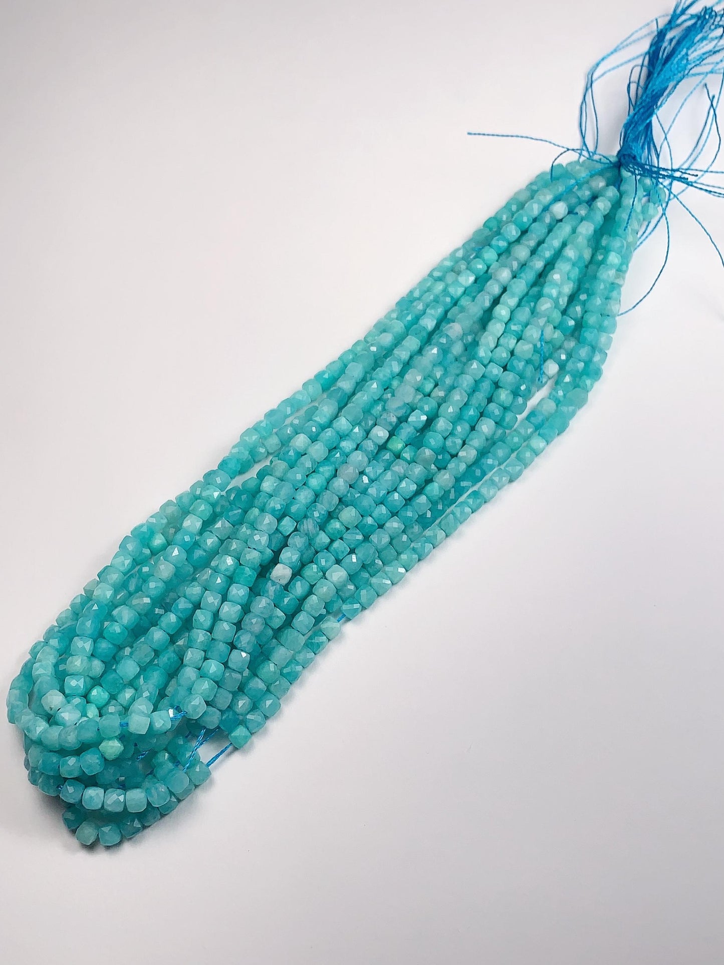 Natural Blue Amazonite Cube Beads: 4.5mm Square Gemstone Strand