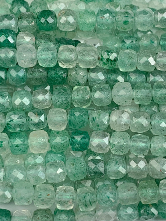 Natural Green Strawberry Quartz Cube Beads: AAA Grade, 4mm Strand