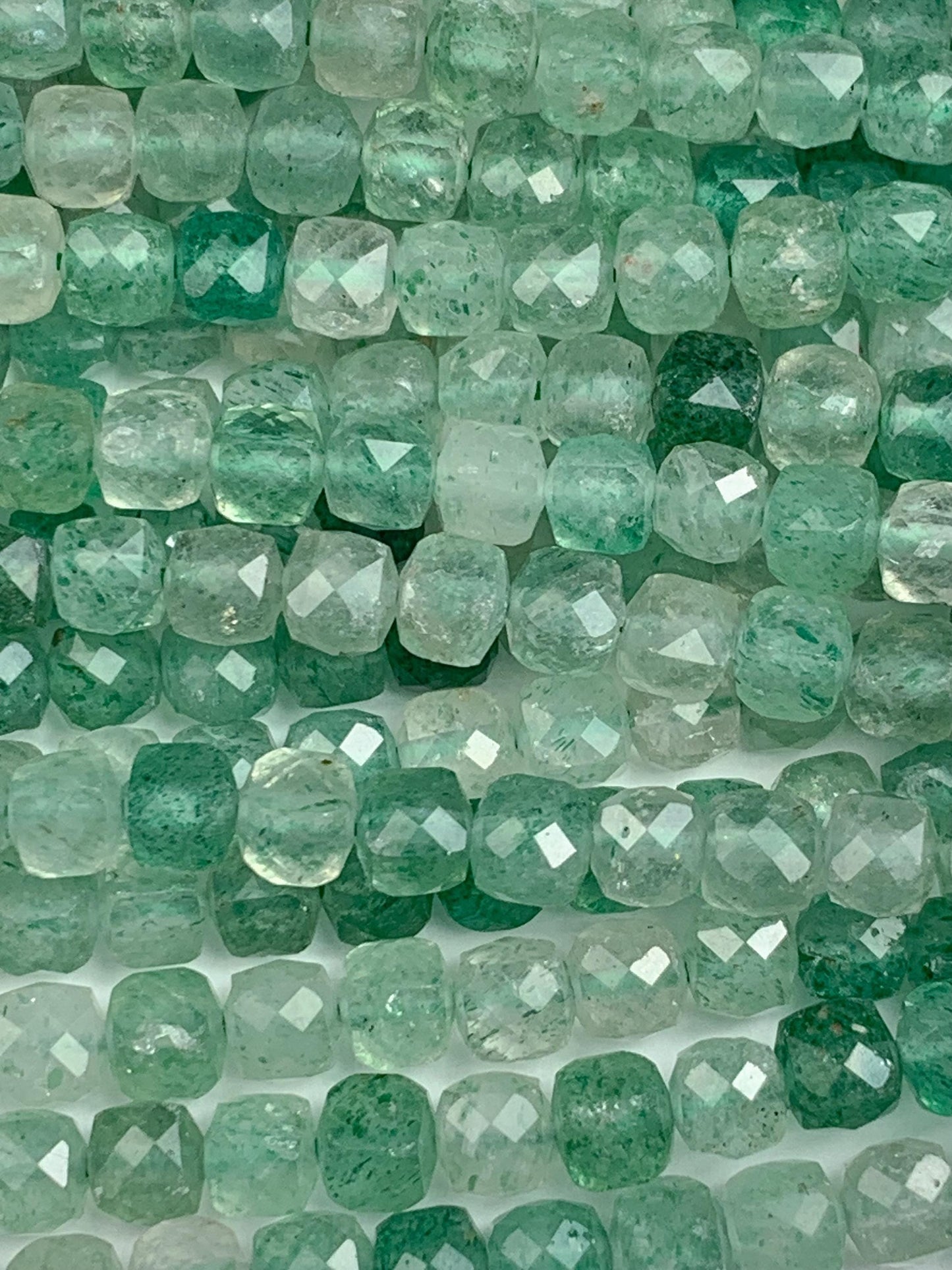 Natural Green Strawberry Quartz Cube Beads: AAA Grade, 4mm Strand