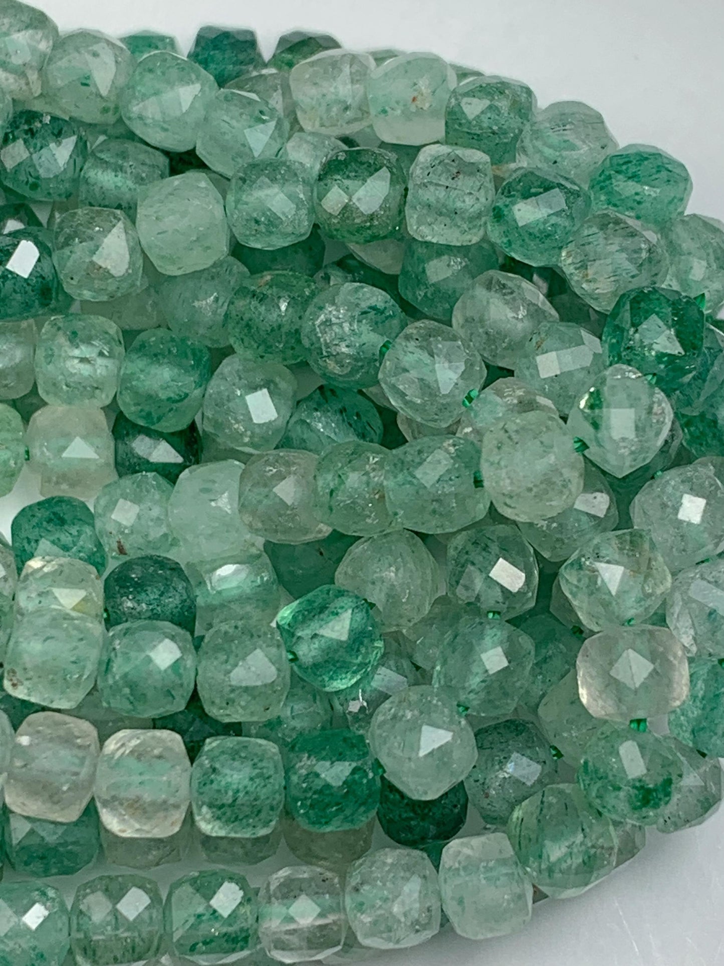 Natural Green Strawberry Quartz Cube Beads: AAA Grade, 4mm Strand