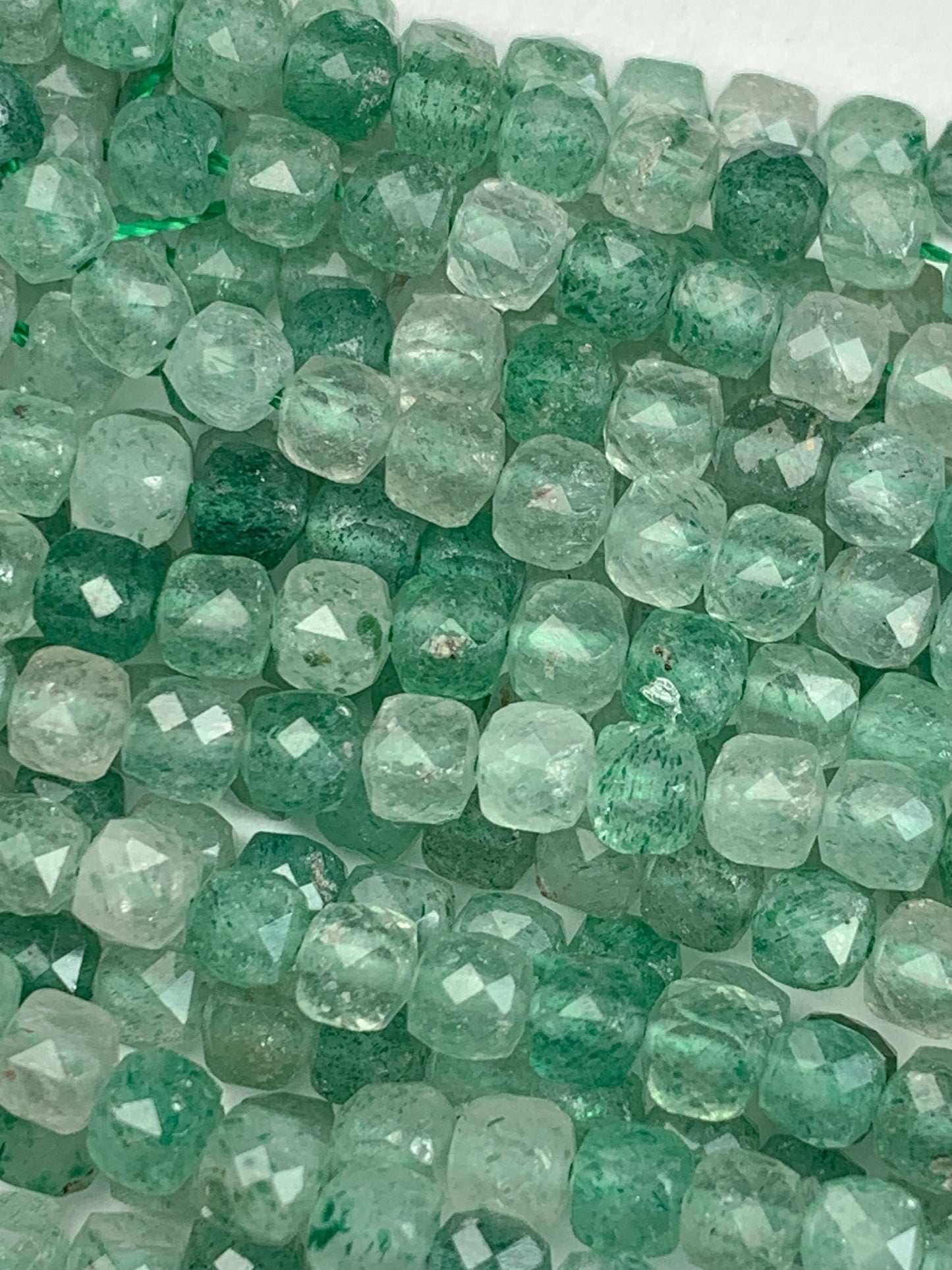 Natural Green Strawberry Quartz Cube Beads: AAA Grade, 4mm Strand
