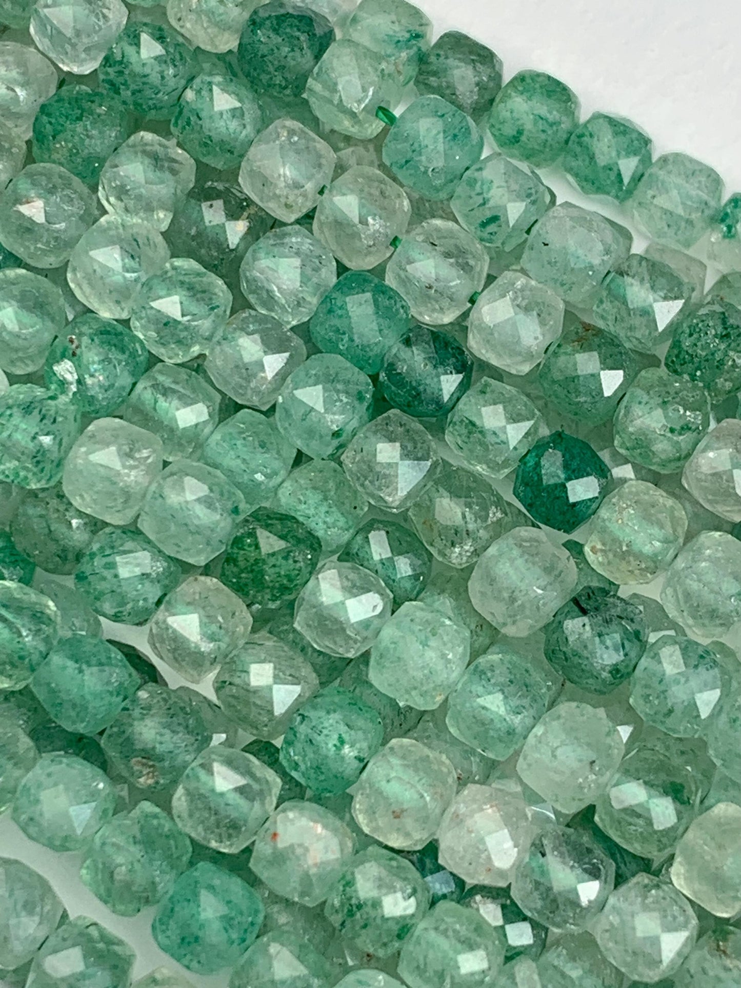 Natural Green Strawberry Quartz Cube Beads: AAA Grade, 4mm Strand