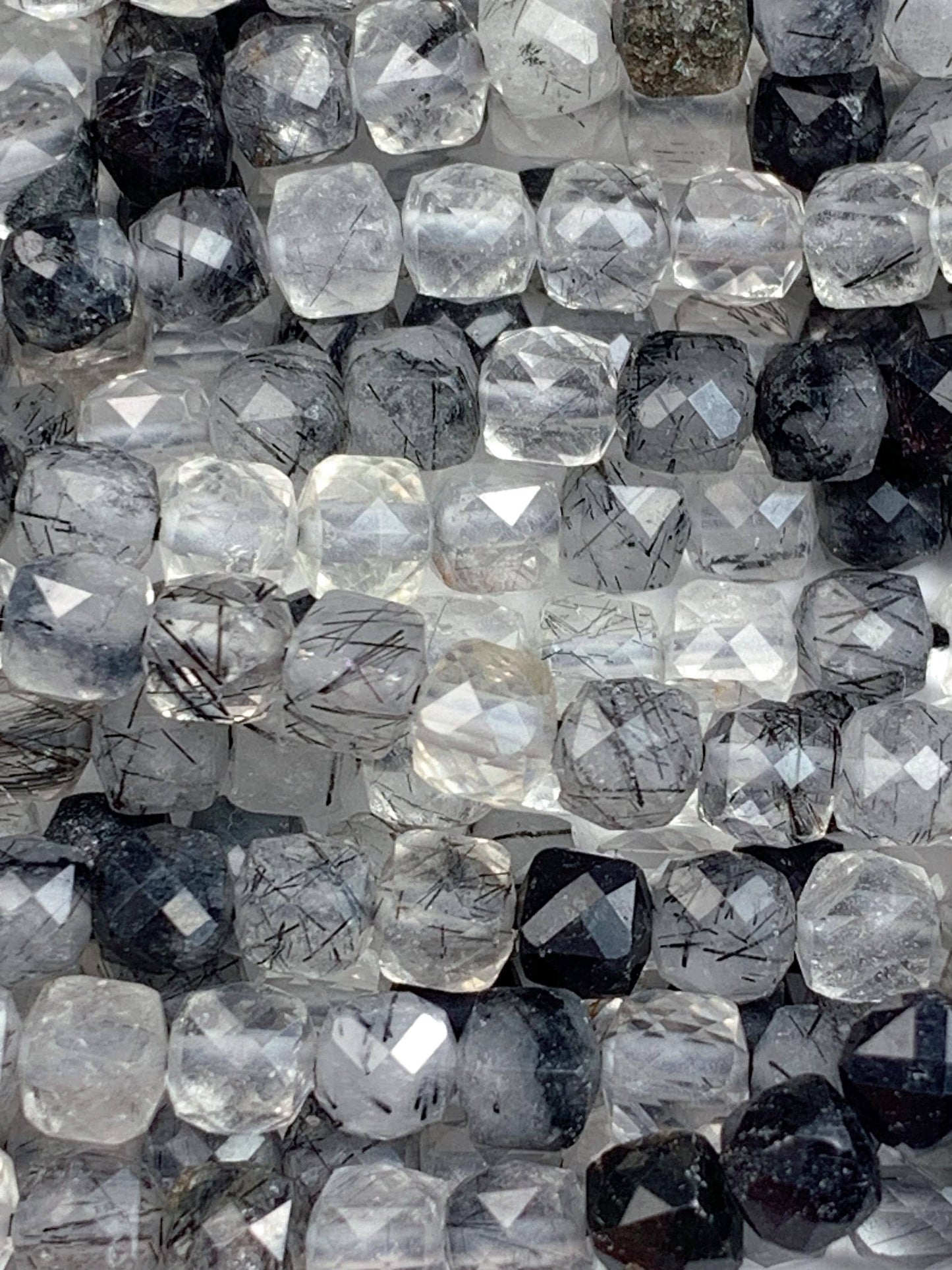 4.5mm AAA Natural Clear Black Rutilated Quartz Faceted Cube Square Beads 15.5 Strand