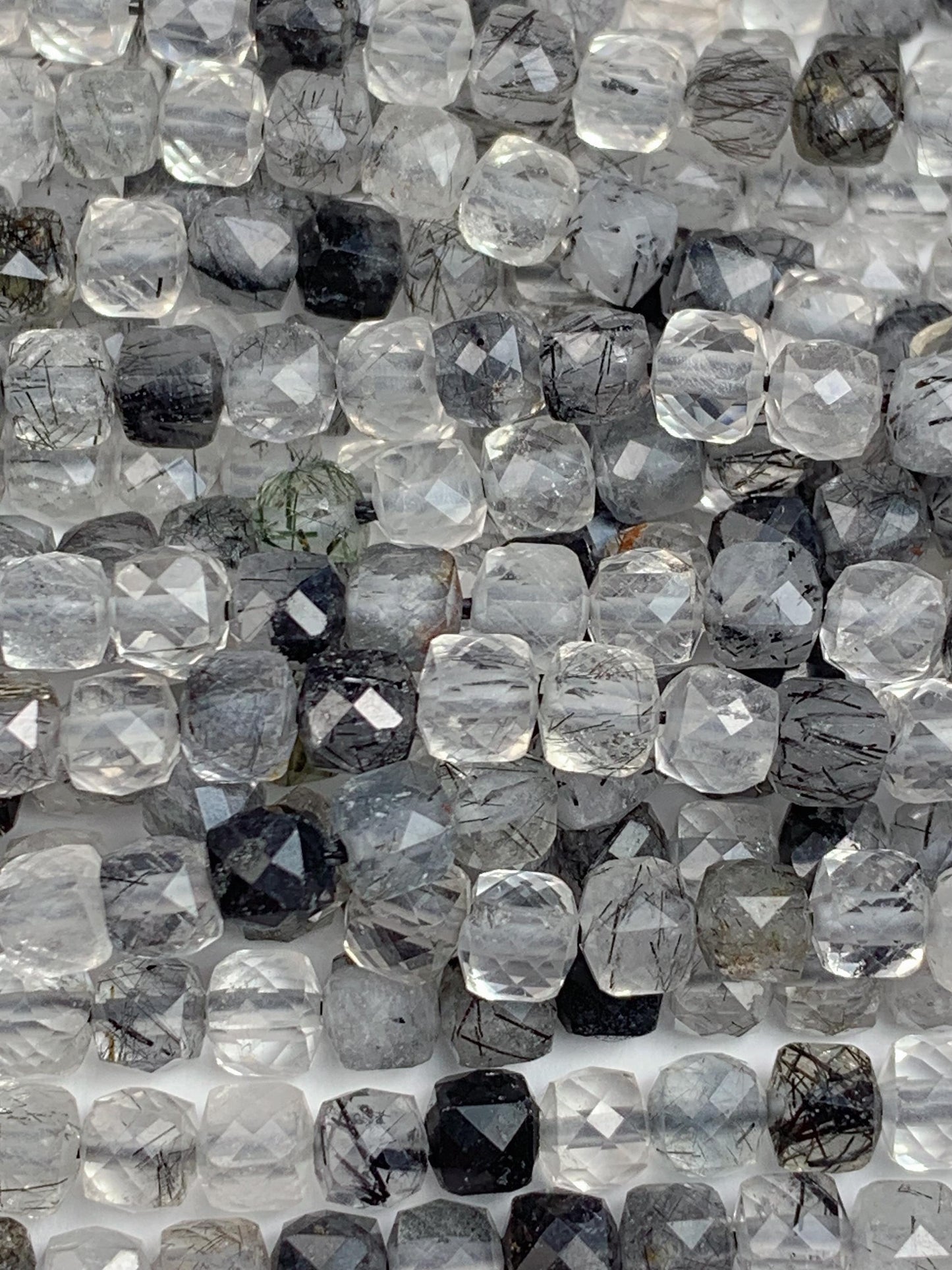 4.5mm AAA Natural Clear Black Rutilated Quartz Faceted Cube Square Beads 15.5 Strand