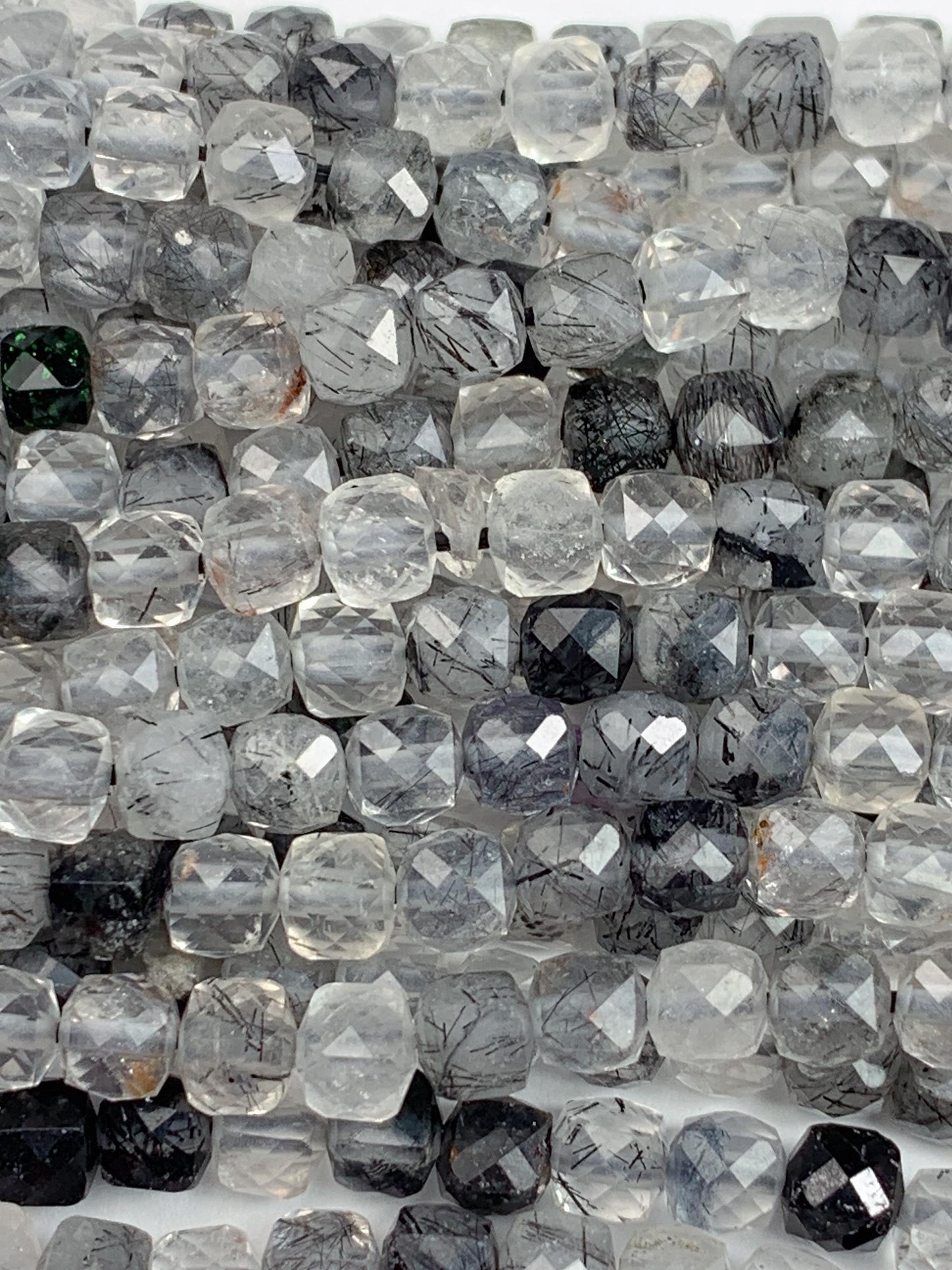 4.5mm AAA Natural Clear Black Rutilated Quartz Faceted Cube Square Beads 15.5 Strand