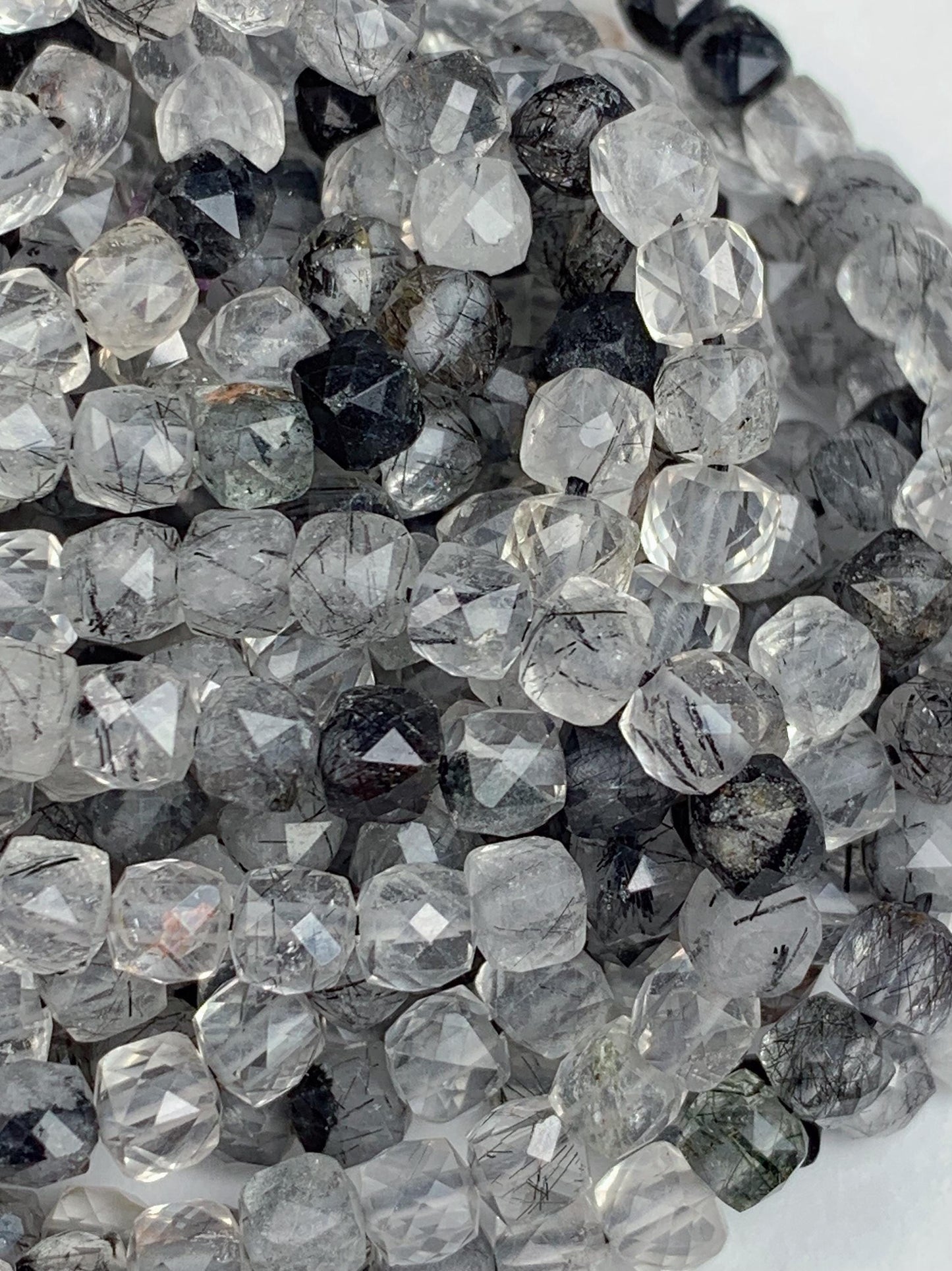 4.5mm AAA Natural Clear Black Rutilated Quartz Faceted Cube Square Beads 15.5 Strand