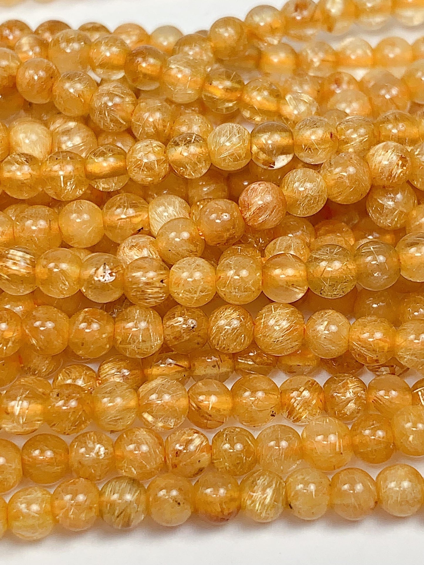 AAA Deep Color Gold Golden Rutilated Quartz Smooth Round Beads: Natural Yellow Gemstone Strand (3mm)