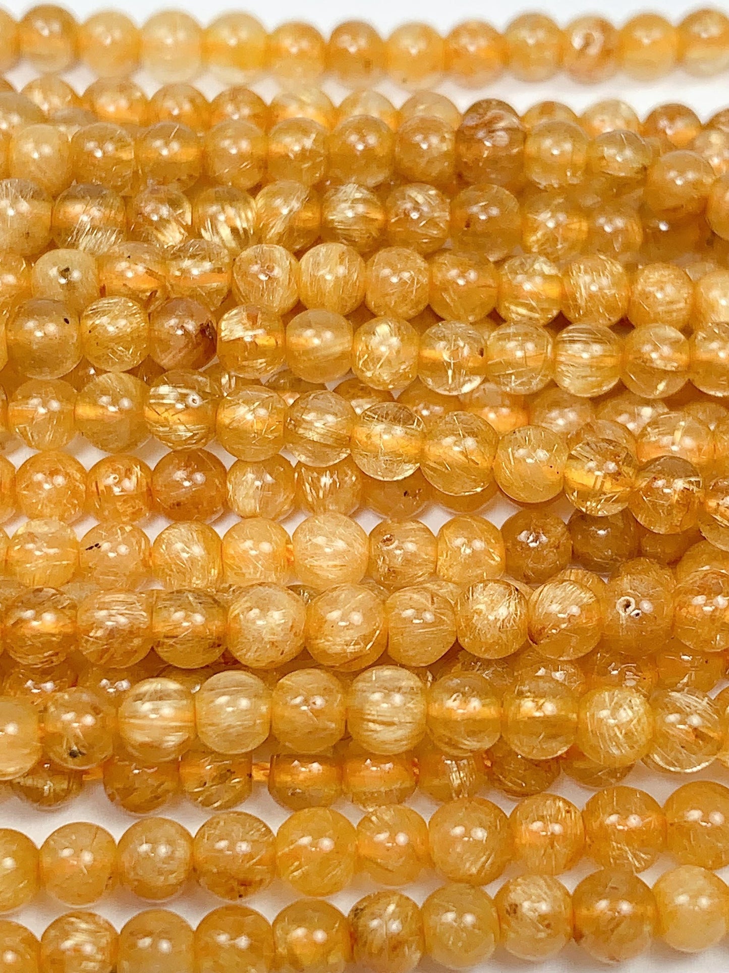 AAA Deep Color Gold Golden Rutilated Quartz Smooth Round Beads: Natural Yellow Gemstone Strand (3mm)