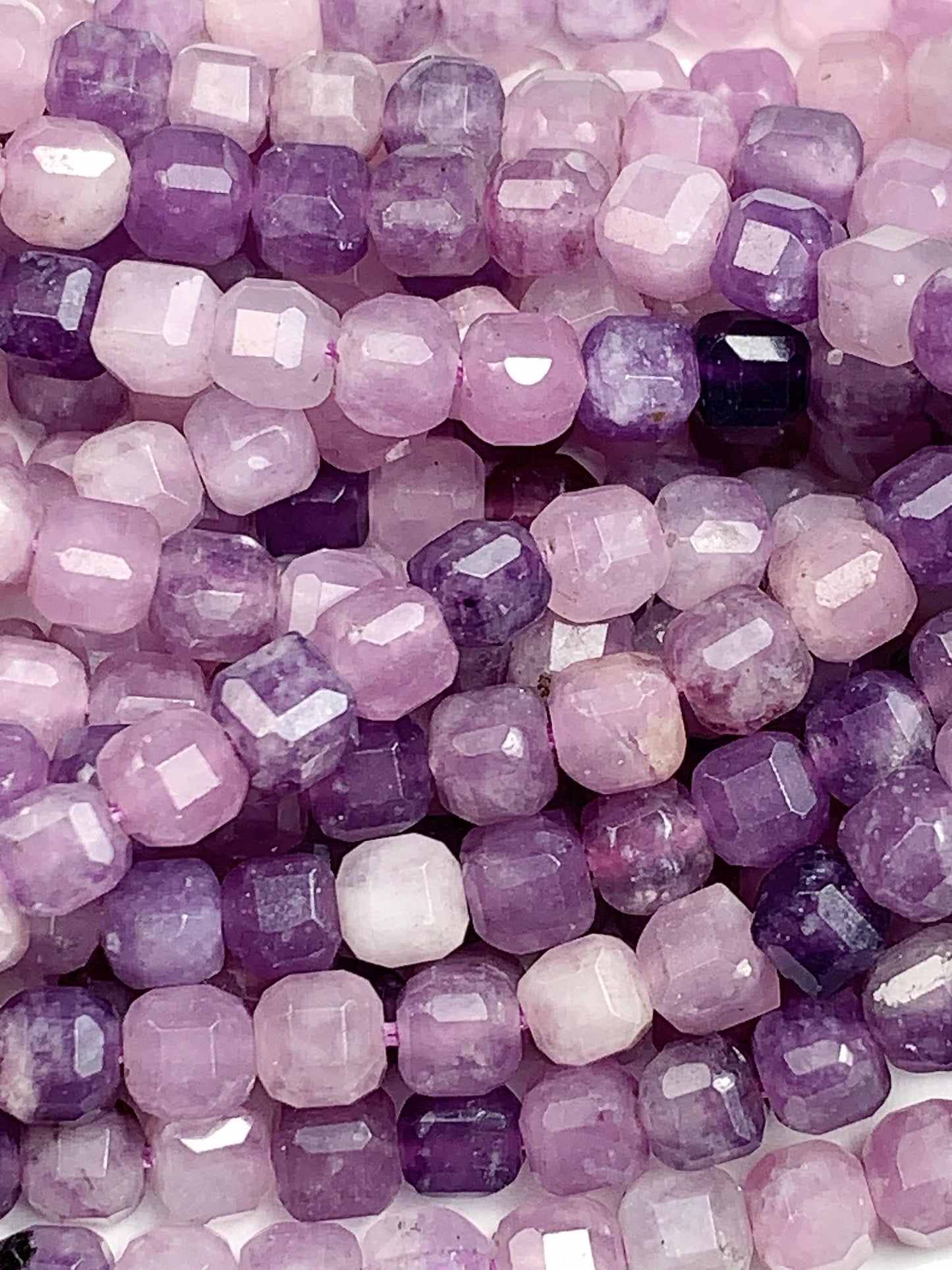 4mm + Genuine Natural Purple Lilac Lepidopite Cube Square Beads 15.5" Strand